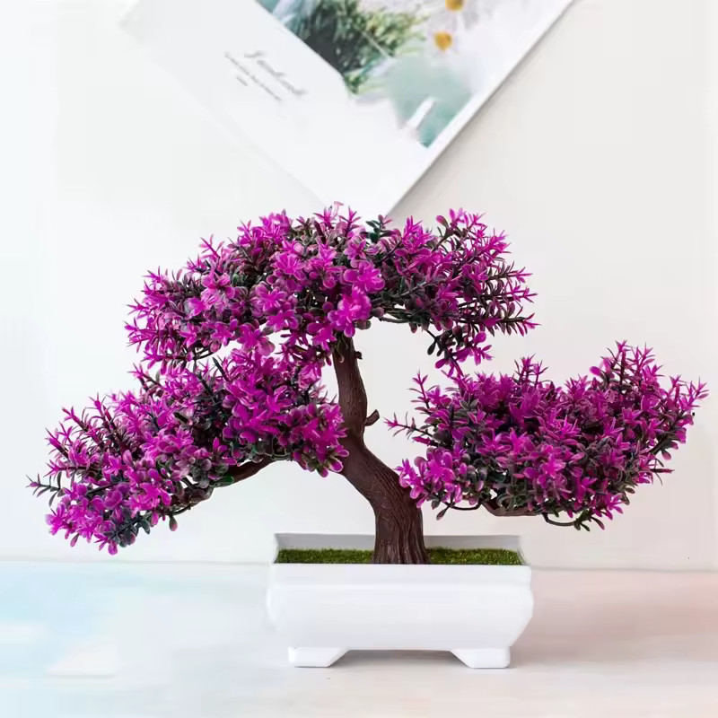 Artificial Bonsai Tree Small Potted Plant Fake Flowers Home Table Decor Gift