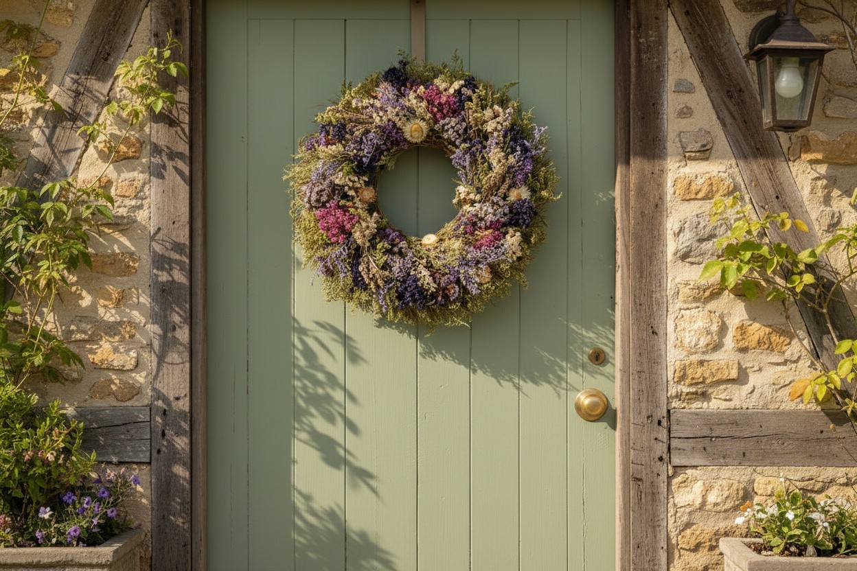 18″ Dried Floral Wreath Neutral Spring Summer Front Door Farmhouse Decor