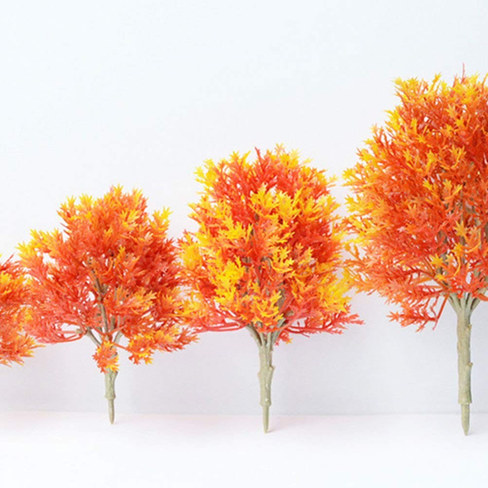 4 PCS Mini Maple Tree Plant Artificial Plastic Model Miniature Figurine Decor