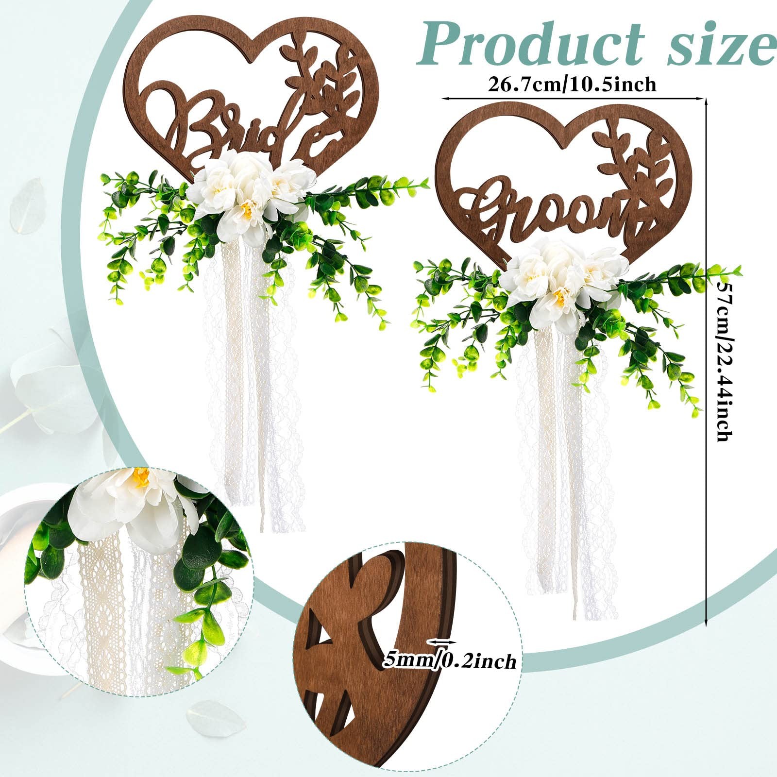 Bride and Groom Floral Chair Decorations Signs Wooden Rustic Mr Mrs Ribbons