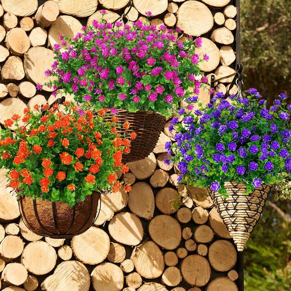 Magenta UV Resistant Faux Boxwood Plants – 24 Bundles for Home & Garden Decor