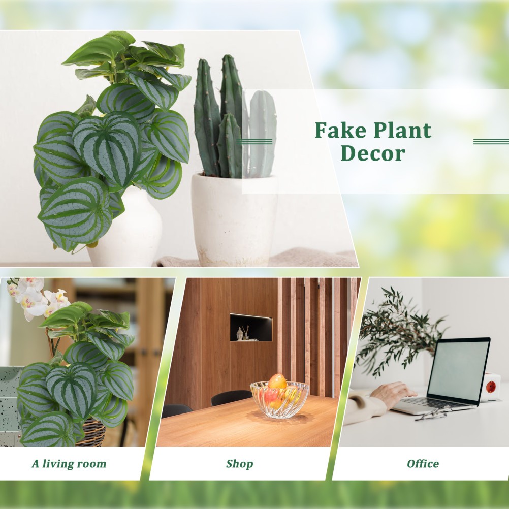 Compact Artificial Plant Faux Watermelon Leaves for Desk Decor