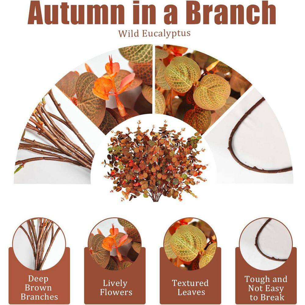 15 In. Fall Series 31 In. Orange Brown Artificial Eucalyptus Leaf Branch Stem fo