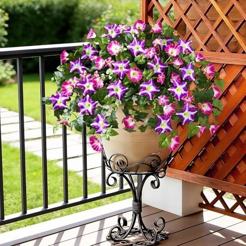 8PCS UV Resistant Artificial Petunias – Mixed Color Faux Silk Flowers for Garden
