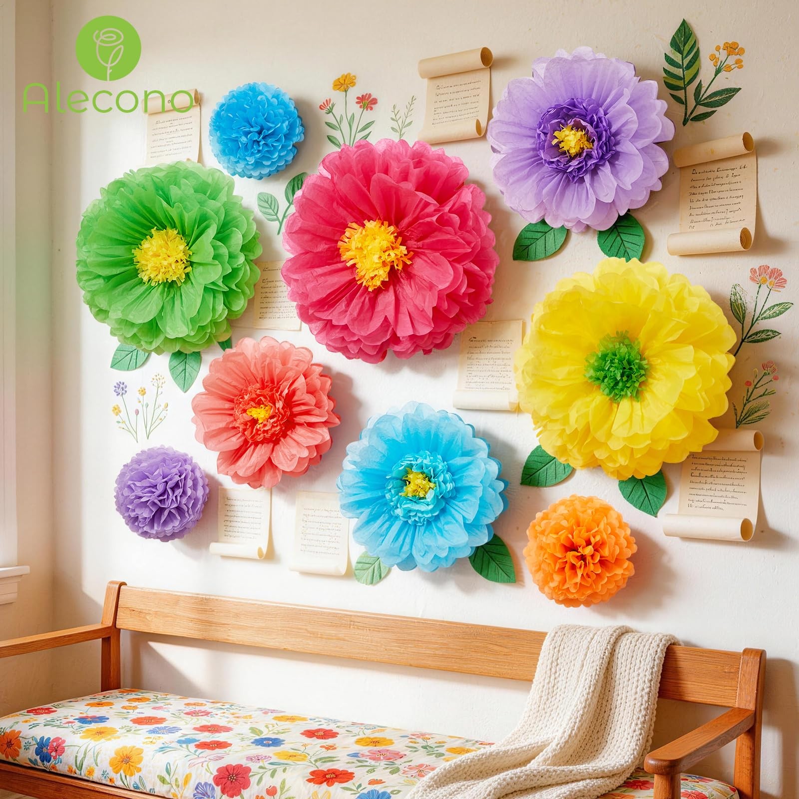 9 PCS Giant Tissue Paper Flowers Fits 24/20/14 Inch Wedding Party Wall Decor