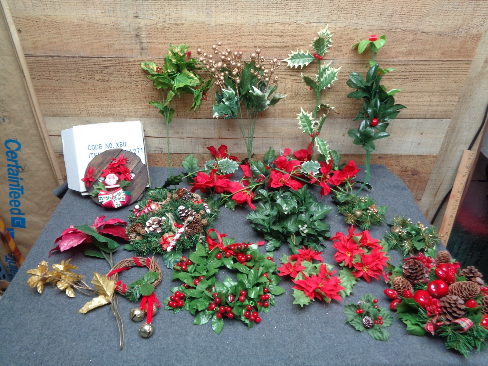 Vintage Silk Christmas Greenery Decor Wreath Floral Stems Candle Rings Lot of 20