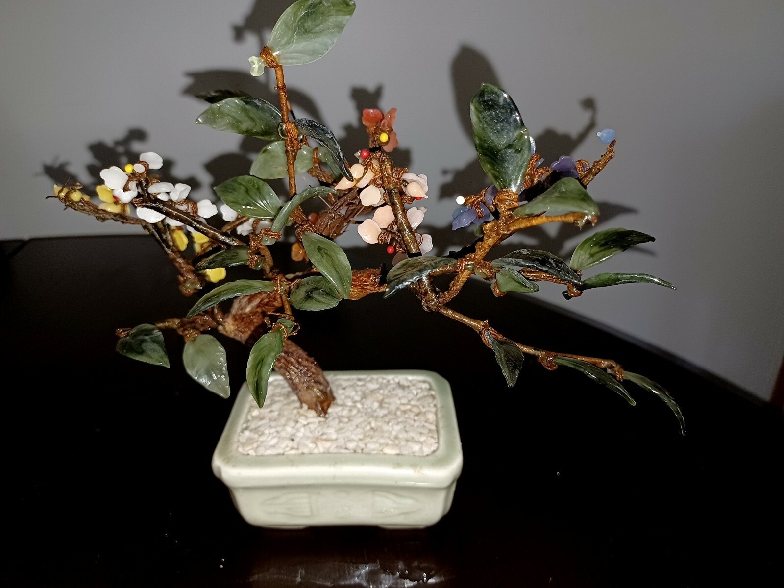 Bonsai Tree handcrafted Glass Flowers Leaves Artificial Plant