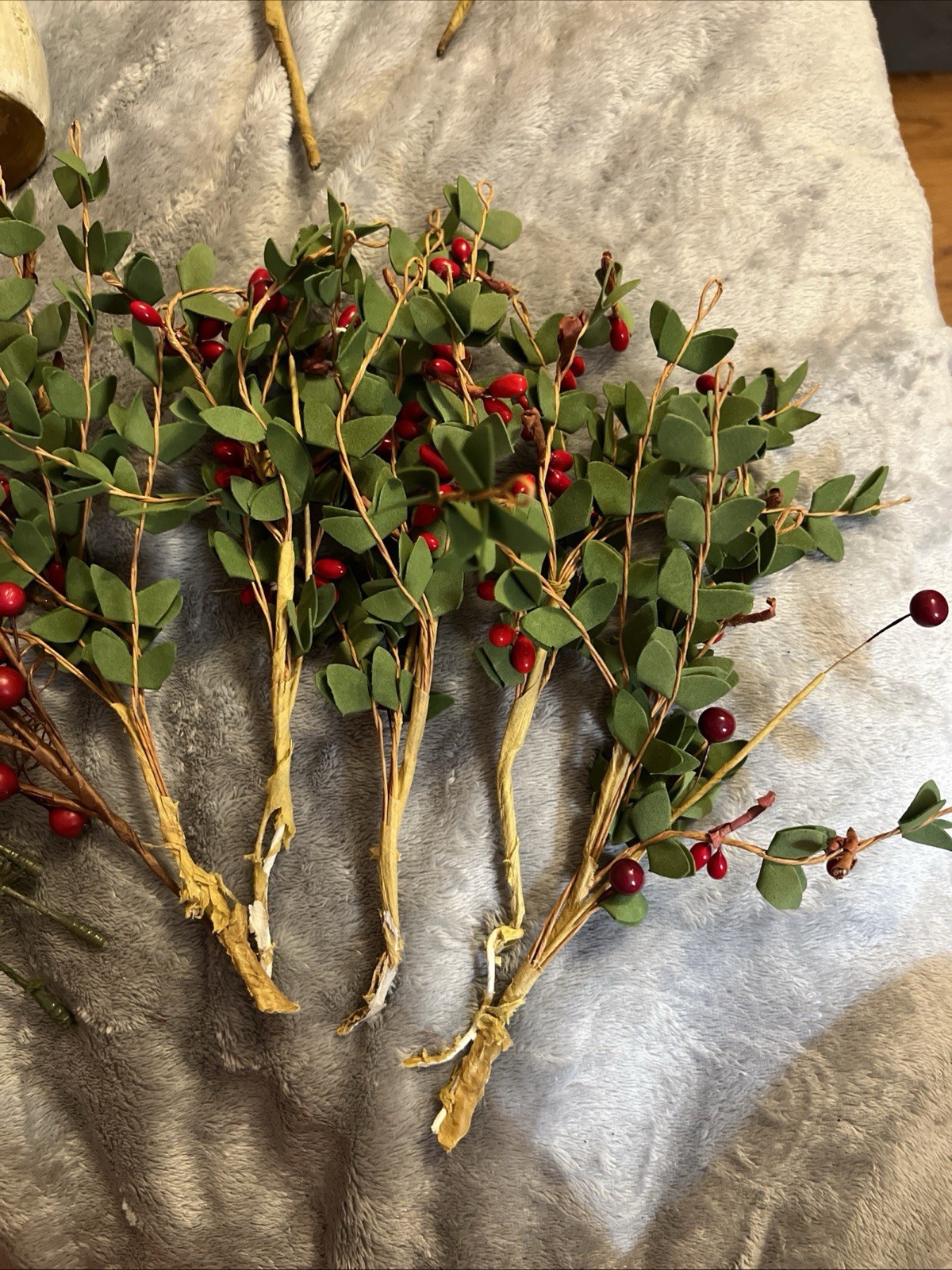 Christmas Floral Pick & Candle Ring Lot Rustic Berry Pinecone Greenery DIY