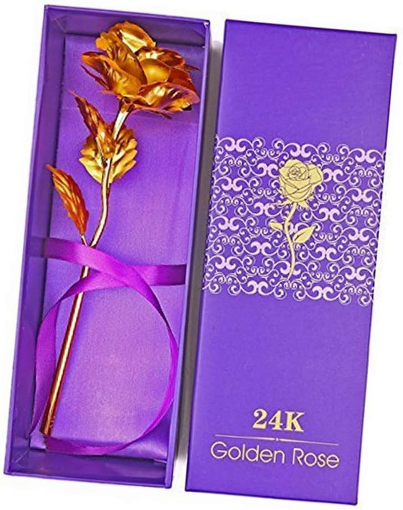 10In 24K Gold Foil Artificial Rose Flower, 24K Golden Rose Birthday Gift with Gi