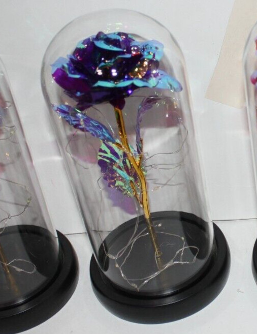 Blue Eternal Rose w LED Lights in Glass Dome Mothers Valentines Anniversary Gift