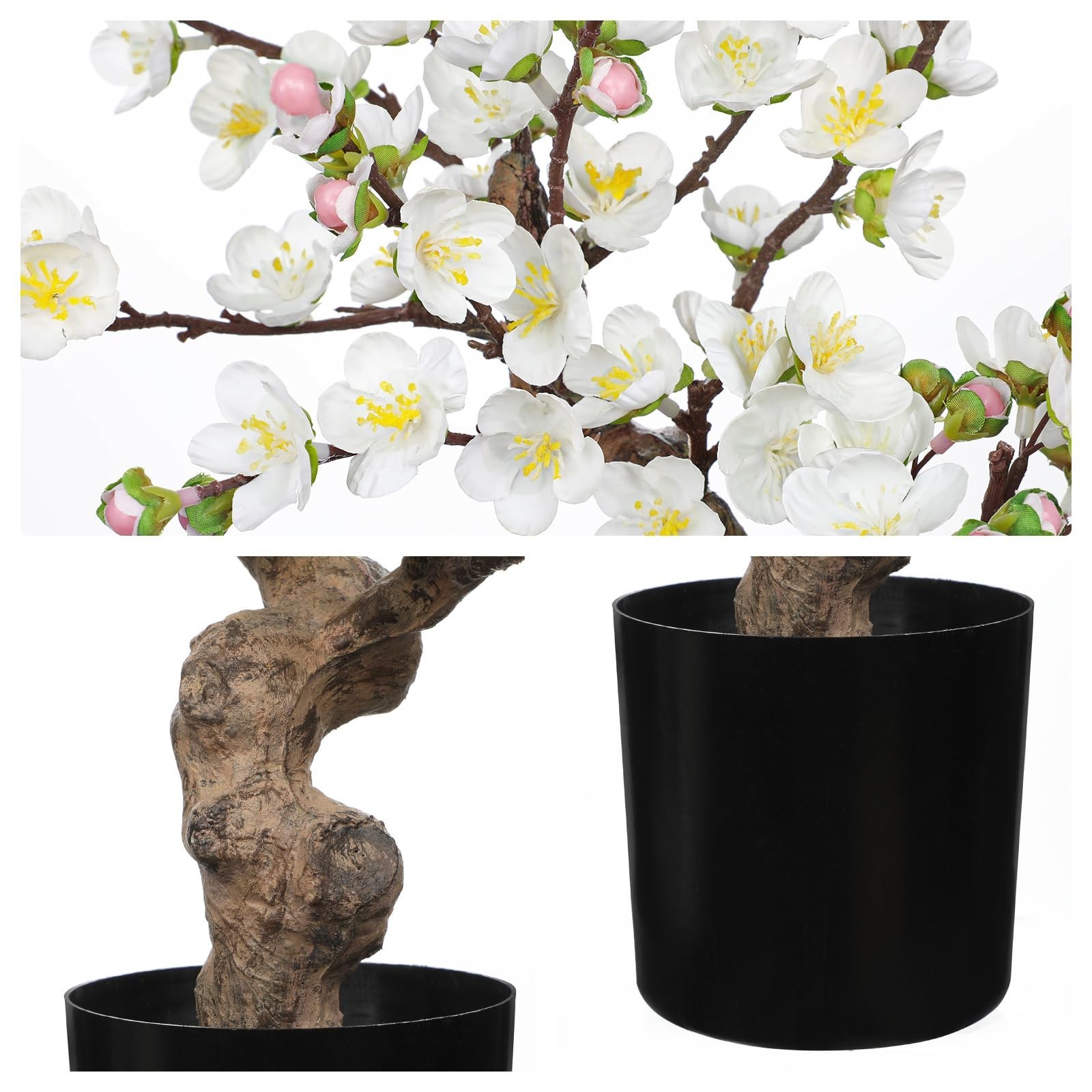 Realistic Faux Cherry Blossom Arrangement 17.3″ – Silk Flowers in Vase for Home,