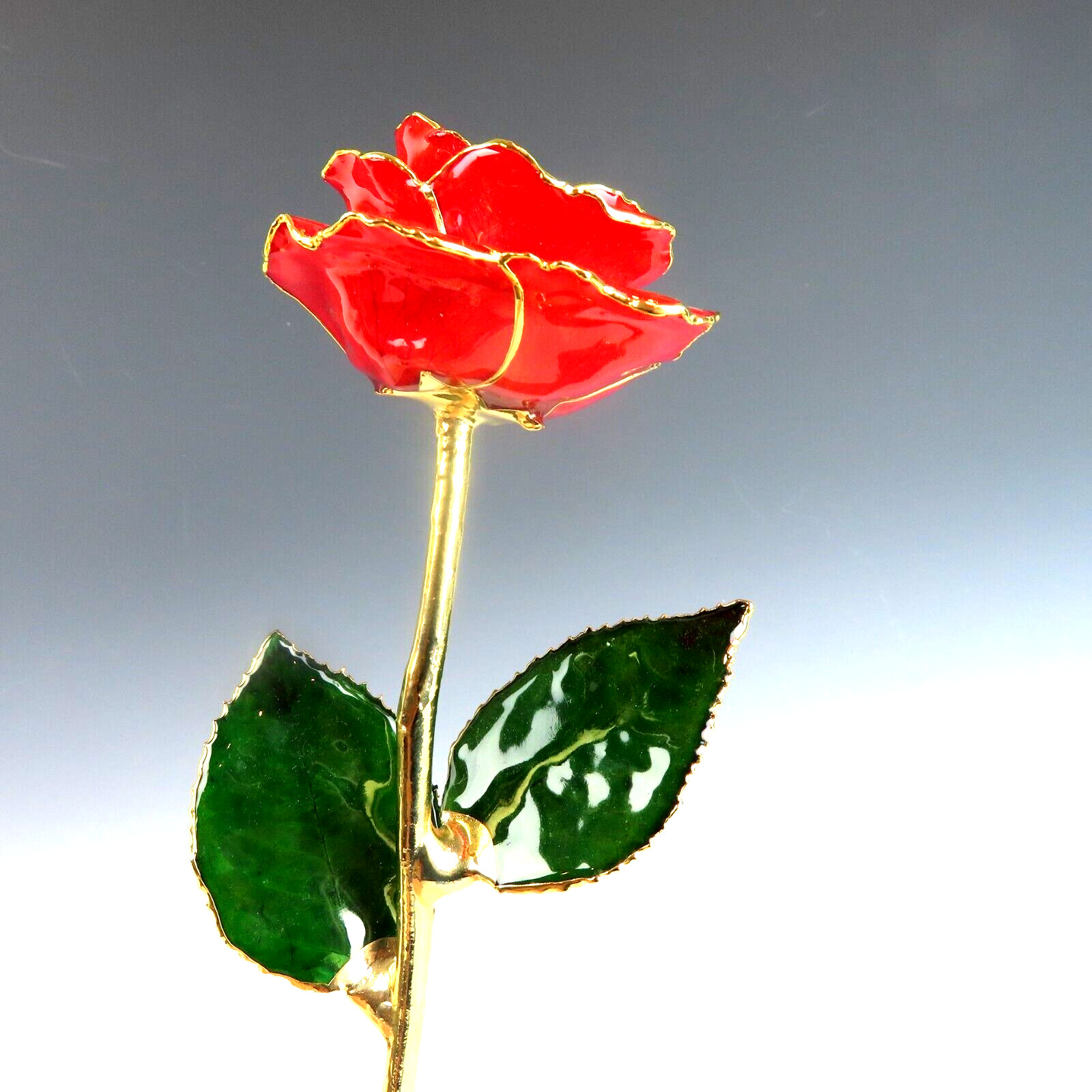 Real Red Rose Preserved & Dipped in 24K Gold – 11″ Long Stem Gift Keepsake