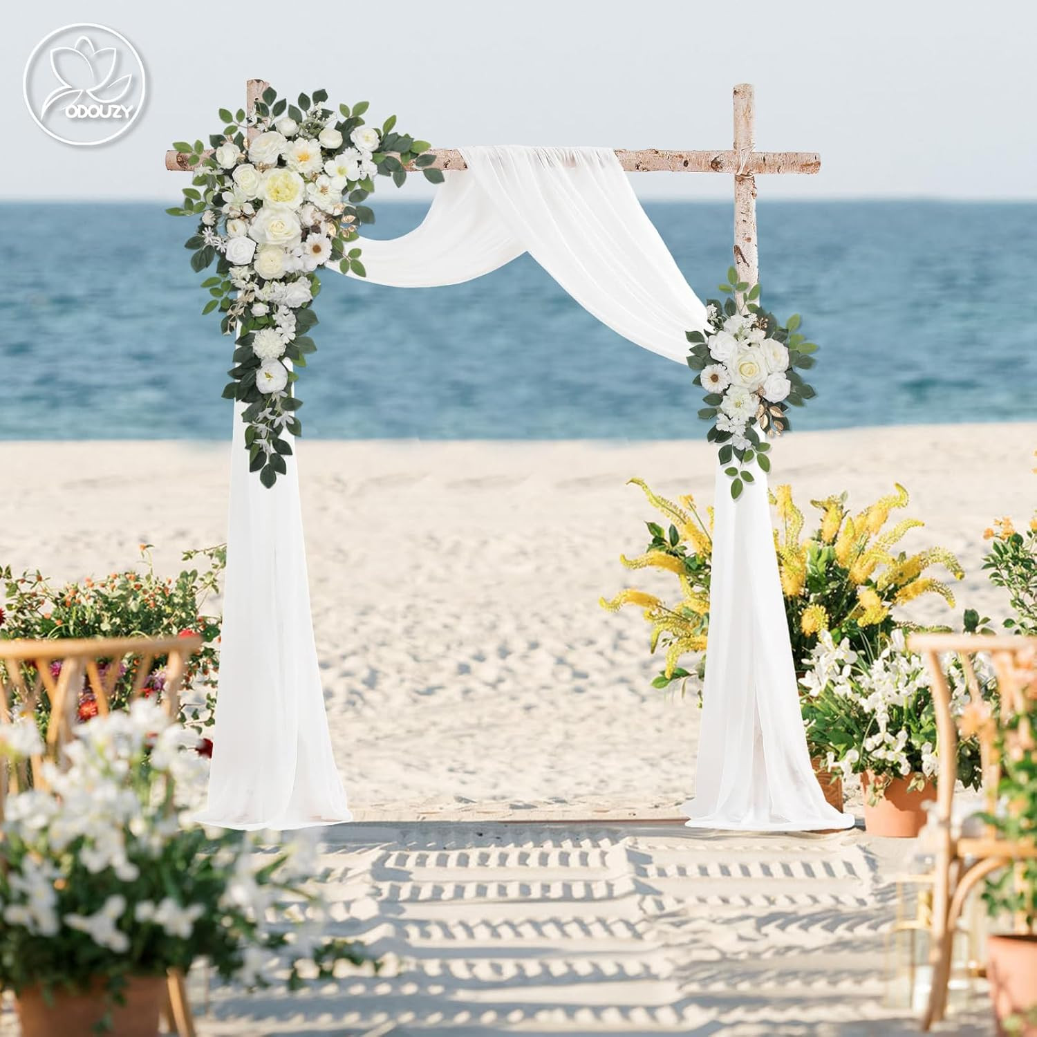 Elegant White Artificial Flower Arch Decor for Weddings – 2Pcs Set