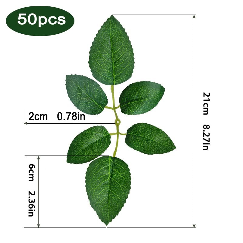 50 pcs Artificial Green Leaves Bulk Silk Greenery Fake Rose Flower Leaves for…