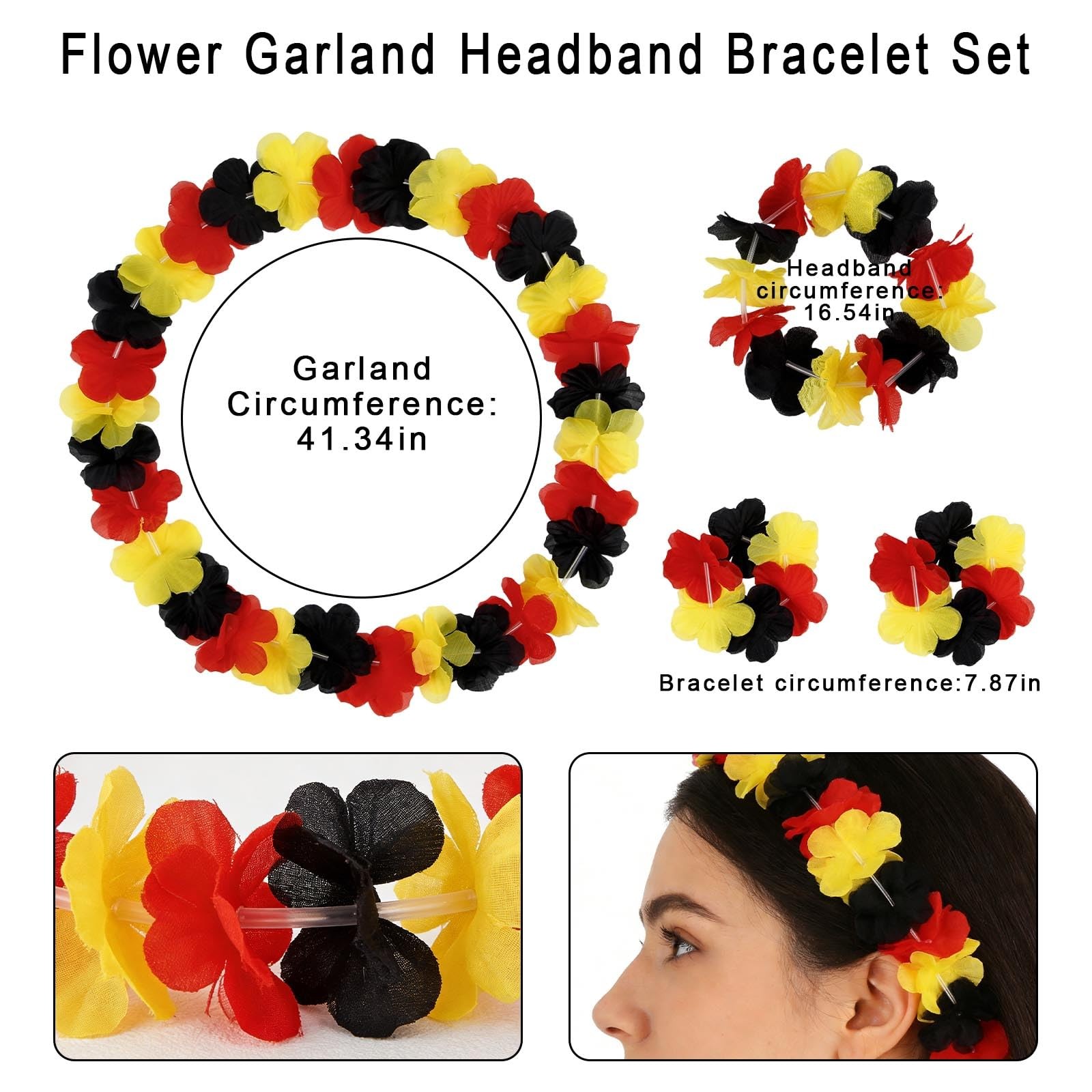 4Pack Flag Flower Leis Patriotic Flower Lei for 4th of July,Red Black and Yel…