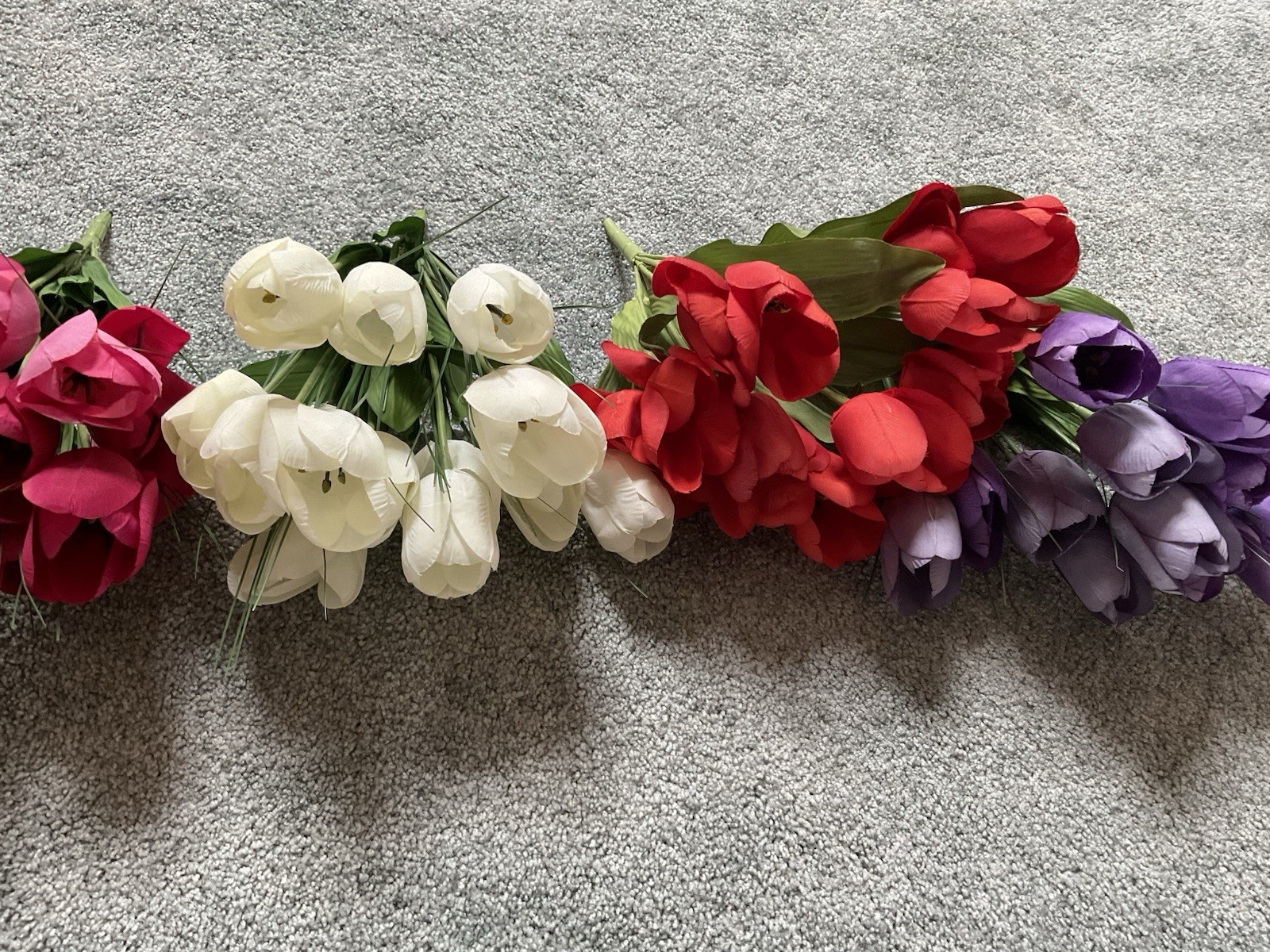 (4) Artificial Spring Flower Tulip Bouquets ~ Purple/Red/White/Pink ~ Decor