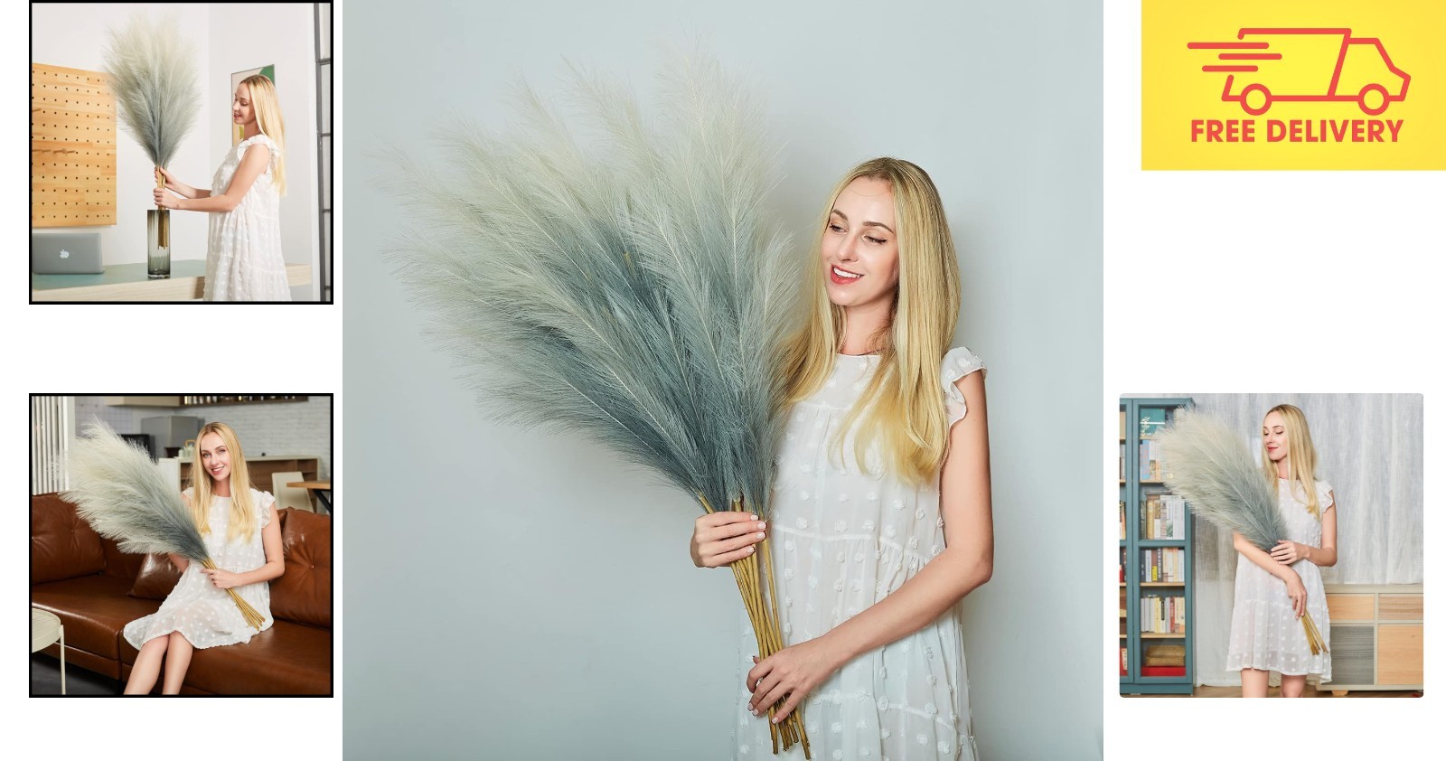Flfluffy Artificial Pampas Grass Arrangement – 43 Inch, 6 Stems for Any Space