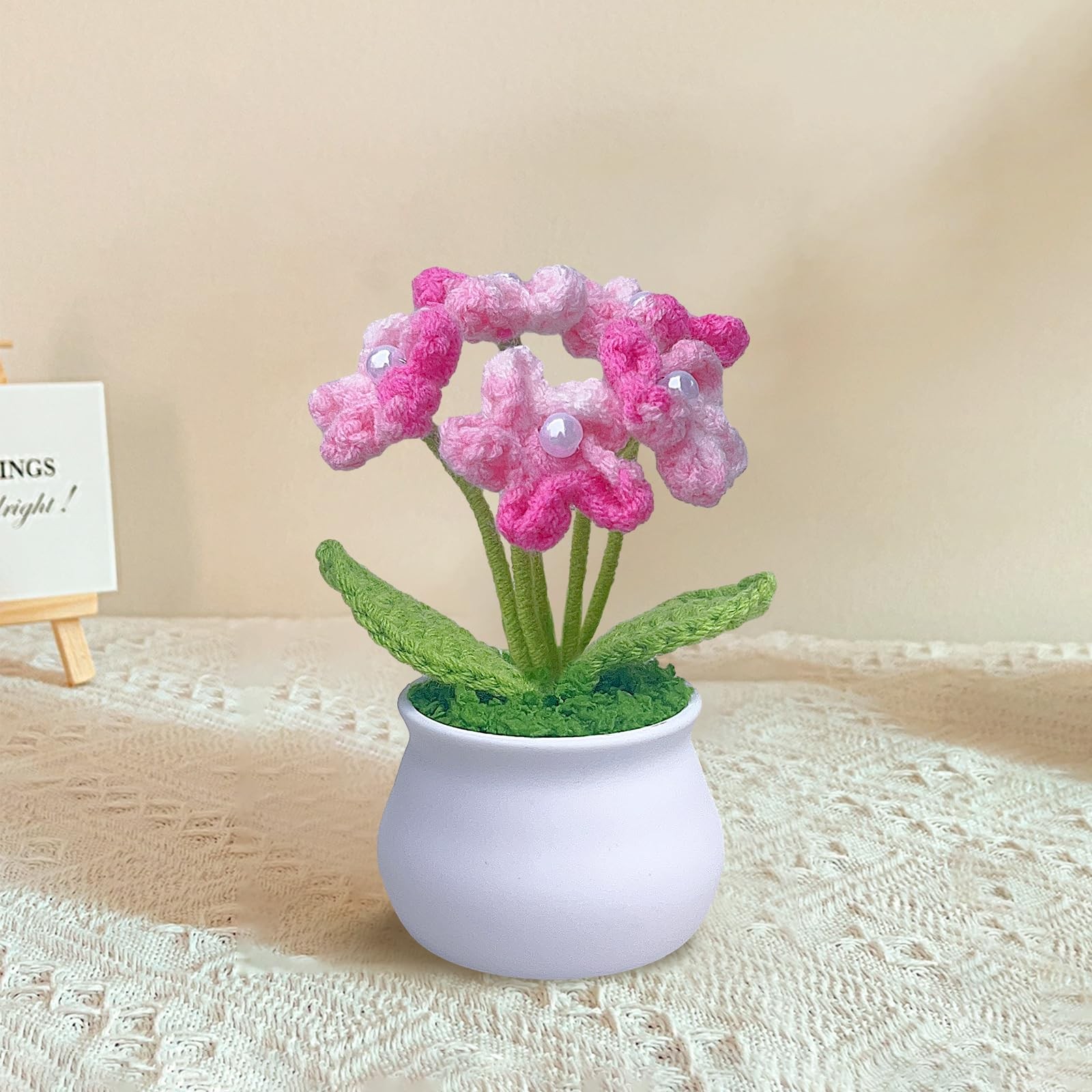 3 PCS Crochet Flower Pot Sunflower Red Rose Forget Me Not Potted Valentines