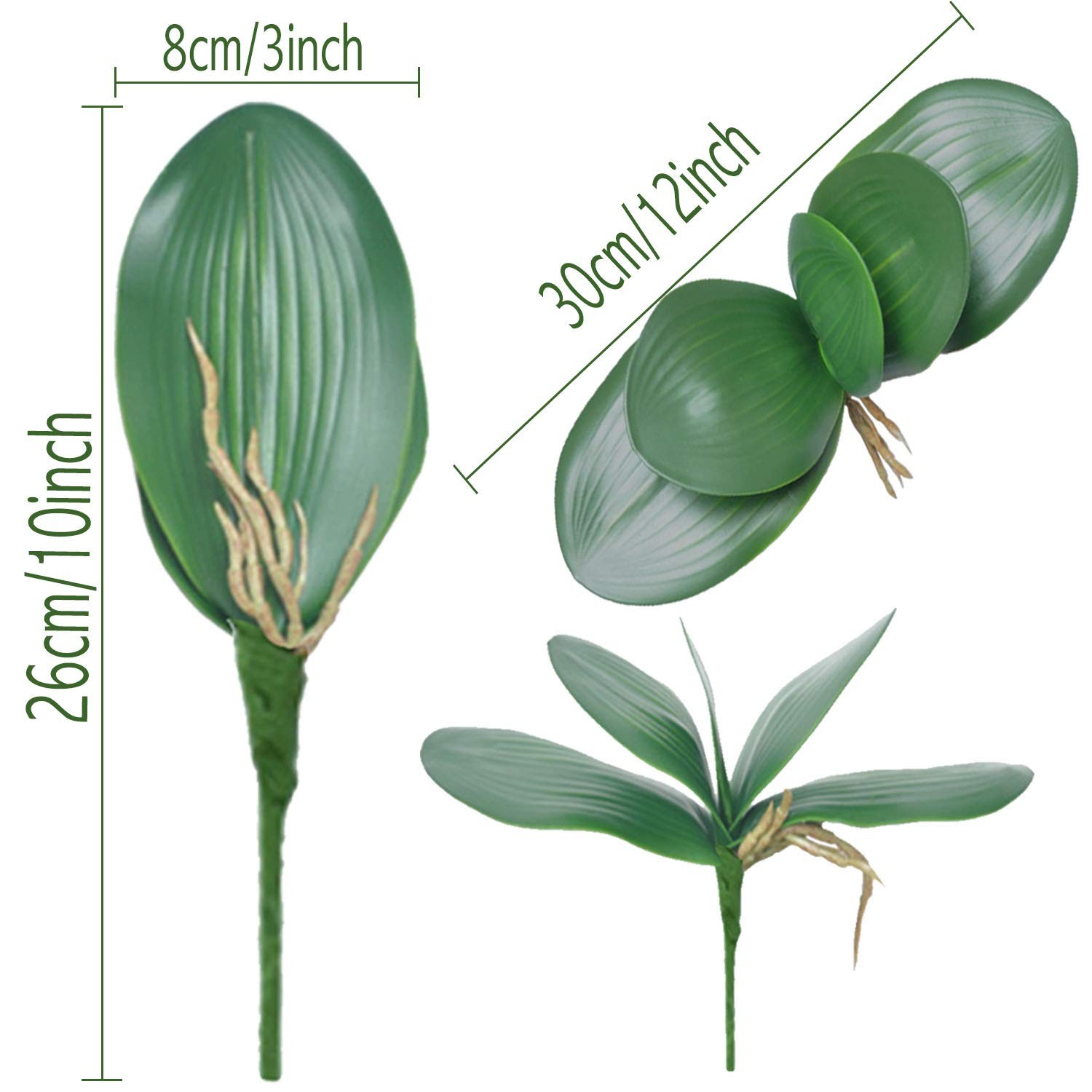 6 PCS Artificial Phalaenopsis Orchids Leaves 11 inches Green Faux Orchids Lea…
