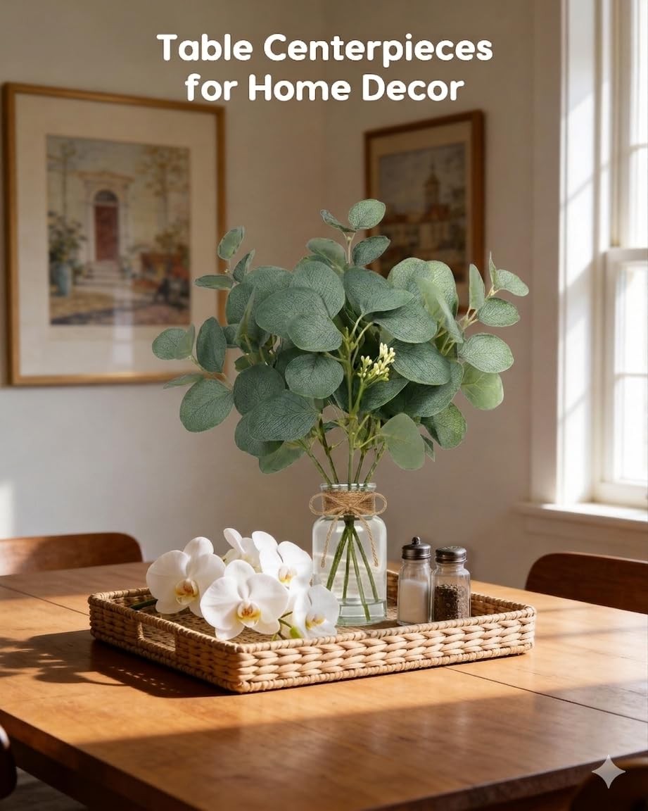 Velener Faux Eucalyptus Stems in Vase with Faux Water, Fake Plants Indoor Art…