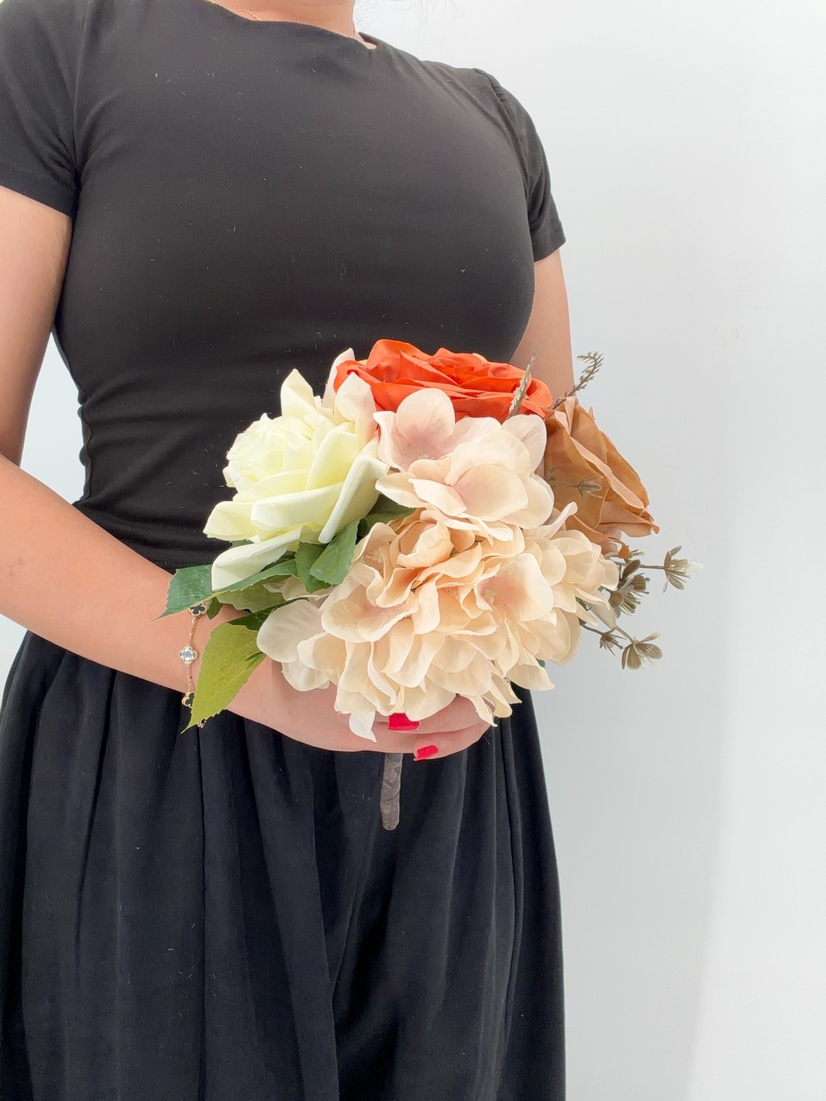 Coral & Peach Rose Bridal Bouquet, Silk Wedding Flowers, Burnt Orange, Wedding