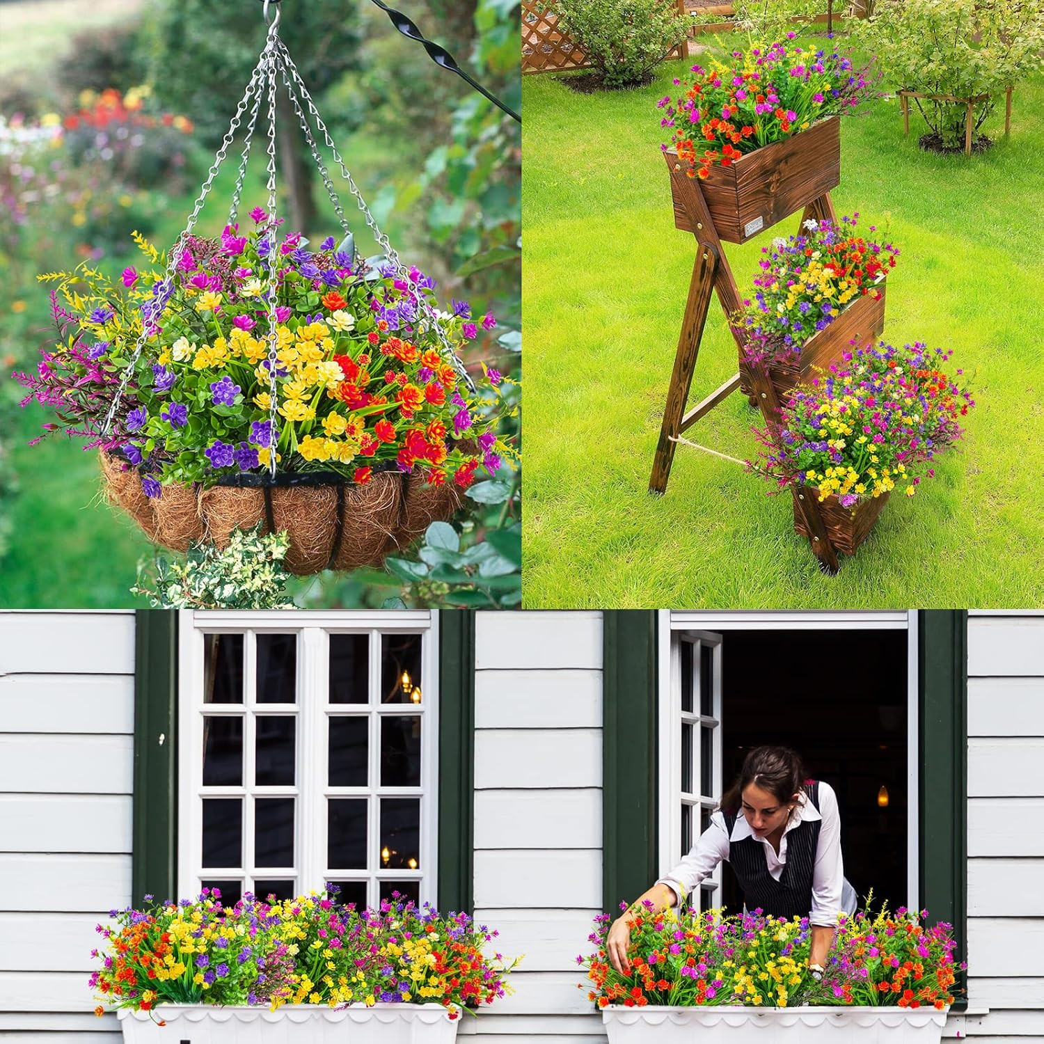 16 Pcs Artificial Flowers for Outdoors Decorations, Mixed Color | fake plastic p