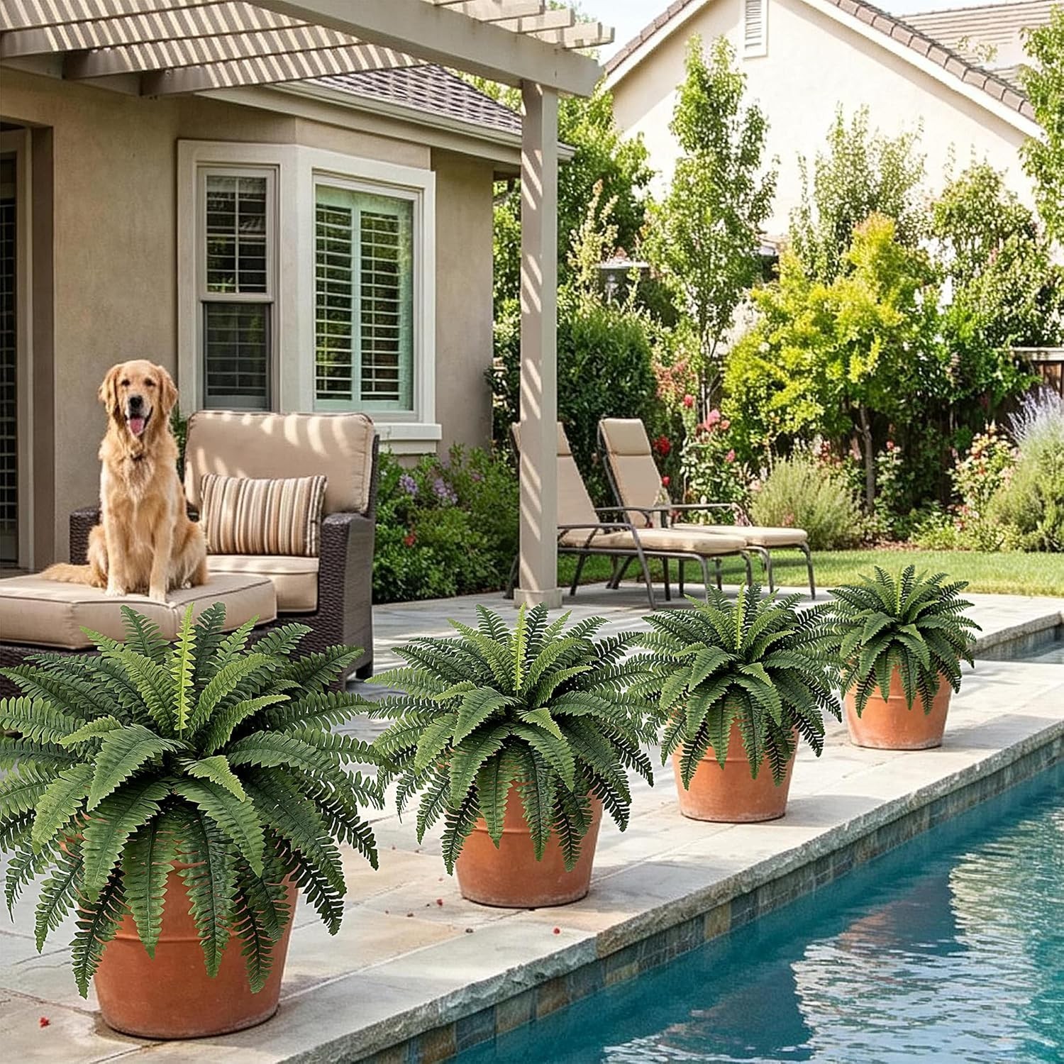 Set of 2 Large Artificial Boston Ferns – 35” Perfect for Indoor/Outdoor Decor