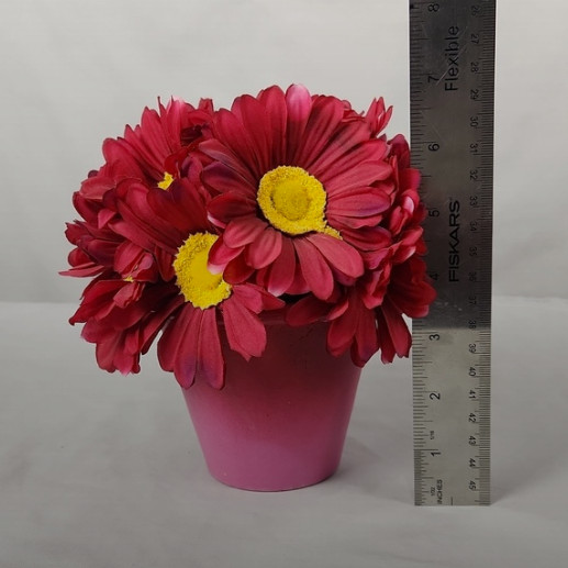 Pink Gerber Daisy Potted Artificial Floral Arrangement 7 inch Cottage Garden
