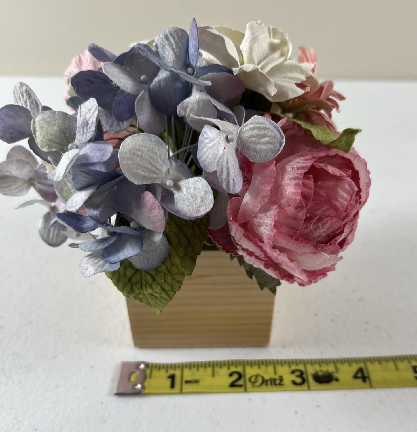 Paper Flower Arrangement In Wooden Box