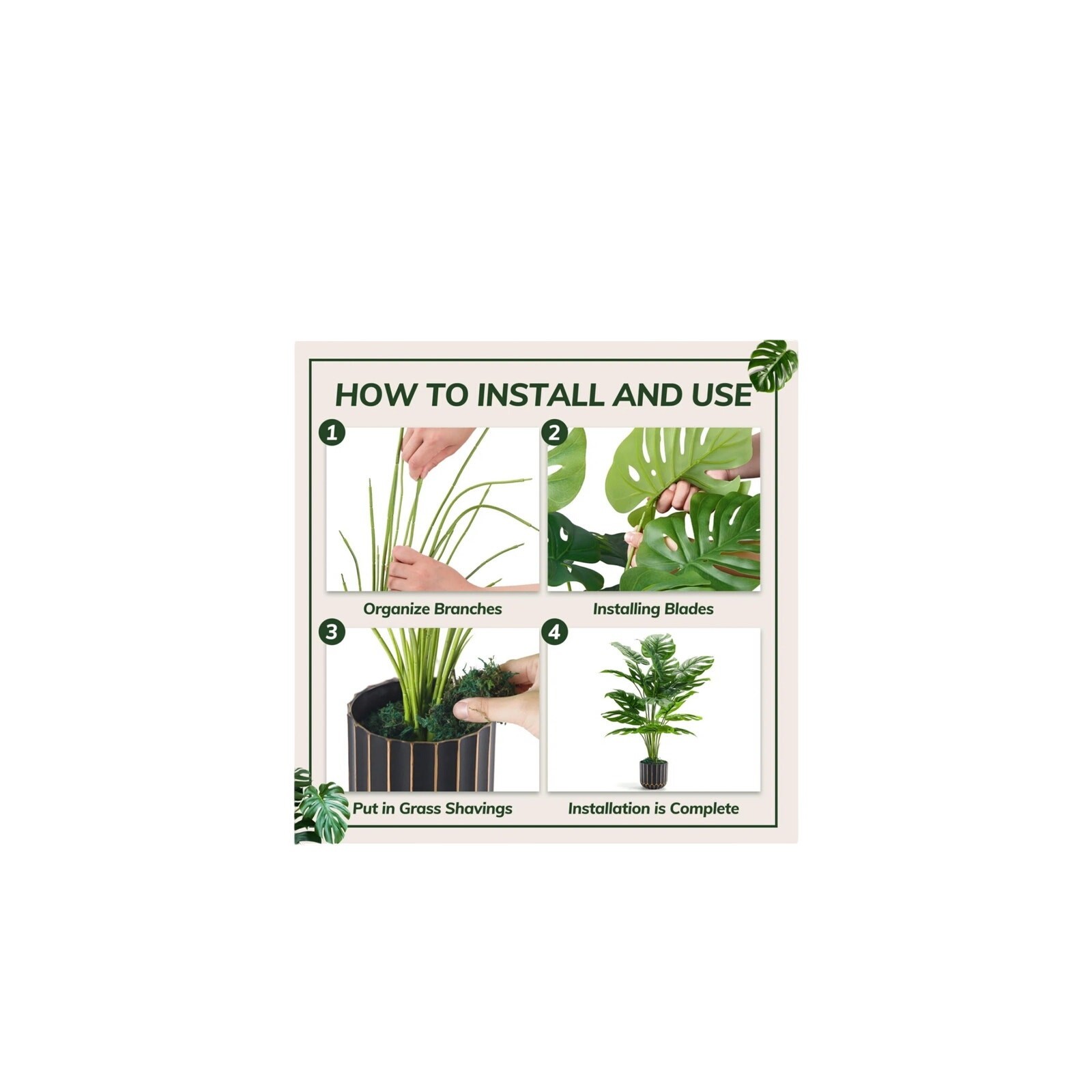 DIY Style Fake Plants Tall 28” Artificial Monstera Faux Plants