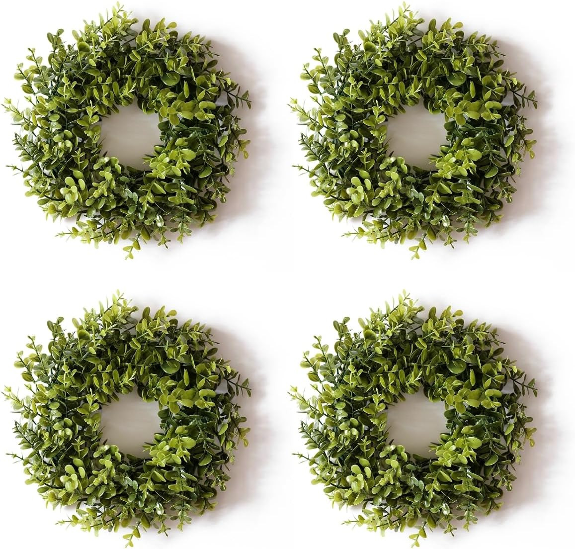 4Pack Boxwood Wreaths for Front Door，10In Candle Wreaths for Table ，Mini Greener
