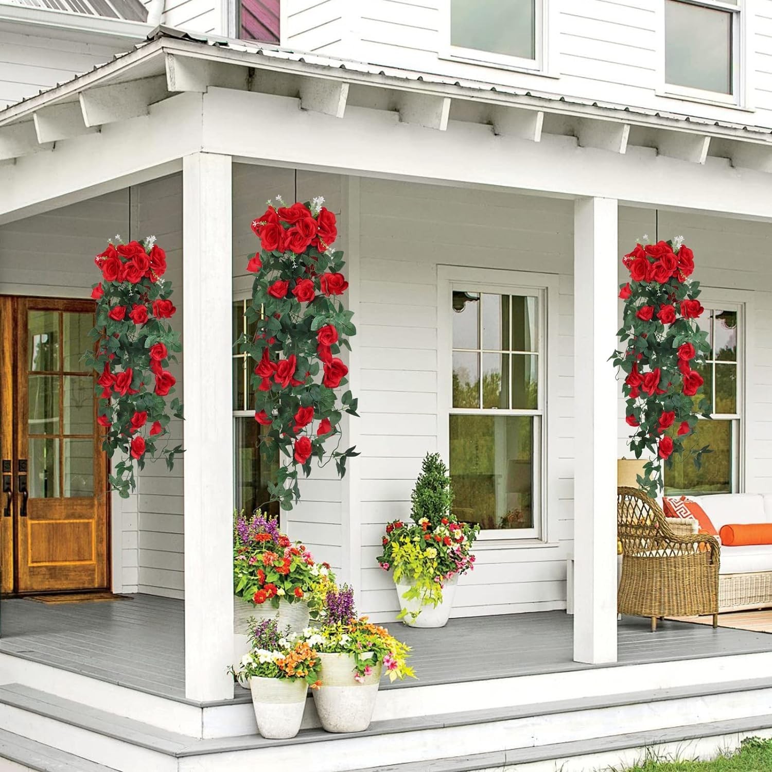 Lifelike Hanging Flower Vines 2PCS 3.3 Feet Red Rose Decoration for Weddings