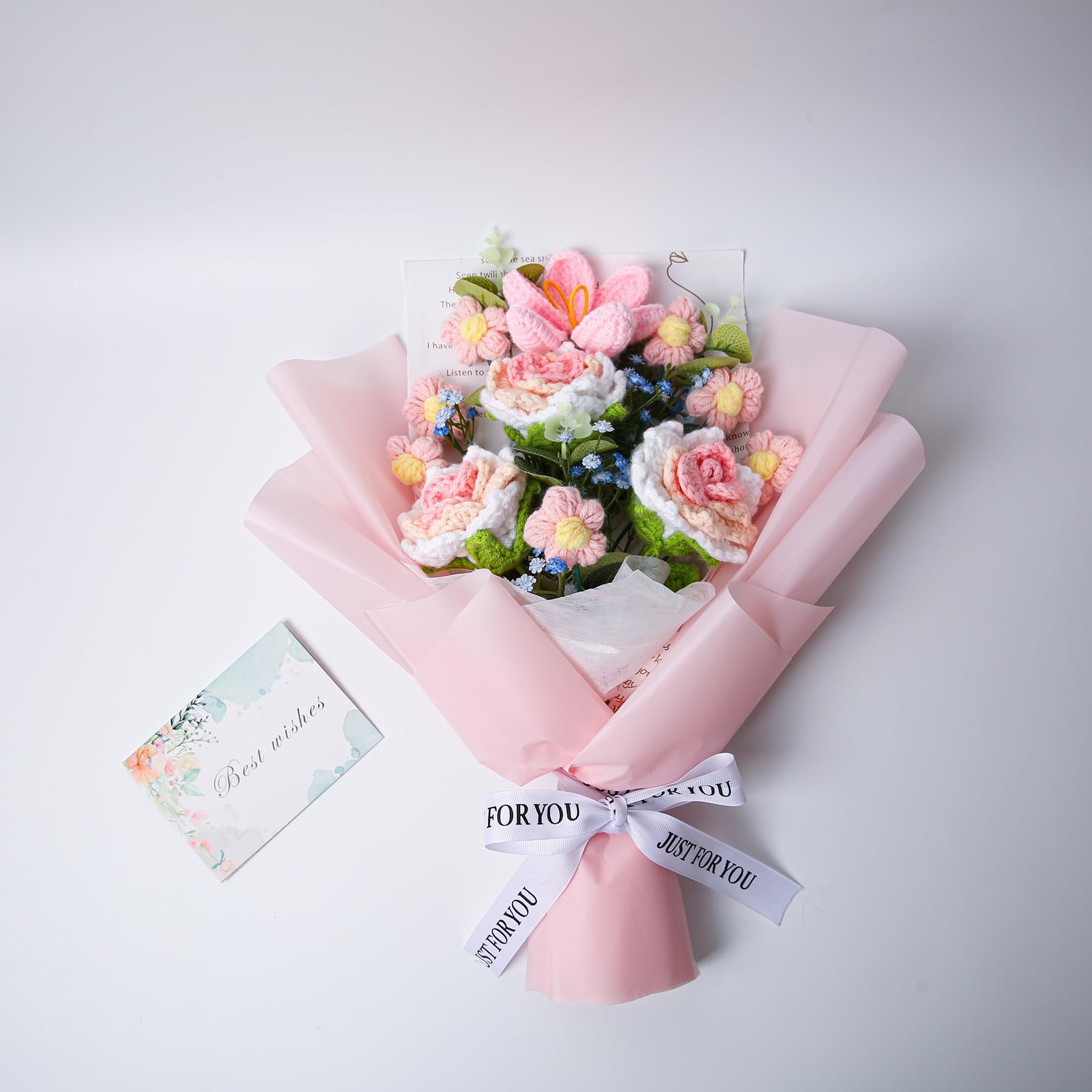 EZsenses Crochet Flower Bouquet, Handmade Knitted Rose Faux Crochet Flowers f…
