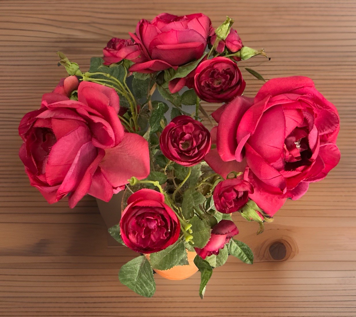 Realistic Artificial Camellia Red Roses Floral Arrangement Terracotta Pot 15’’