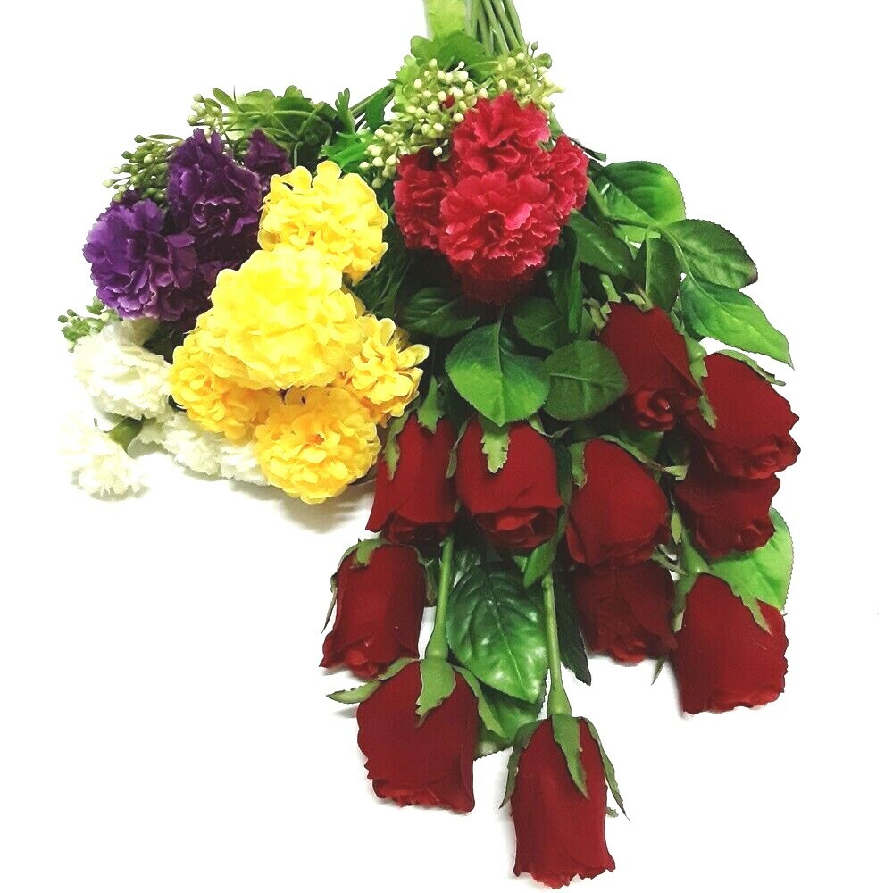 Artificial Red Roses& White Purple Yellow Red Flowers Nice Thai Floral Décor