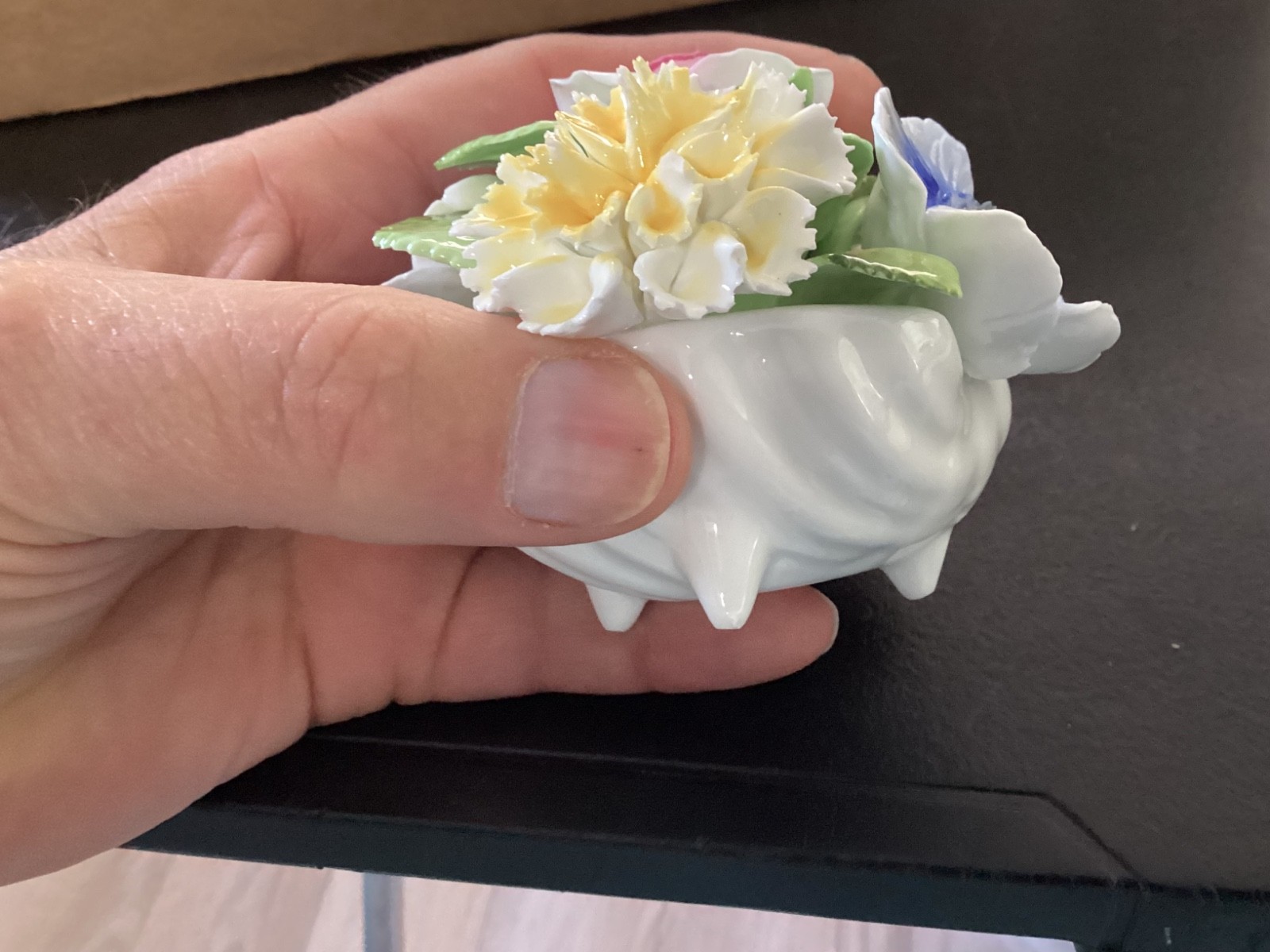 Royal Stafford Staffordshire Fine Bone White 3-Legged China Pot Flower Bouquet