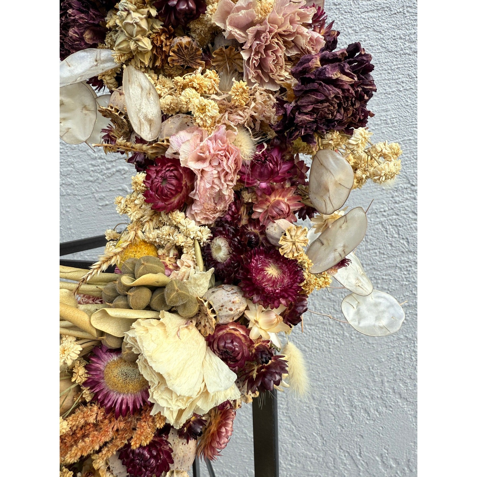 Organic Dried Floral Wreath 15″ Ranunculus, Dahlia, Seed Pods, Handmade Crafty