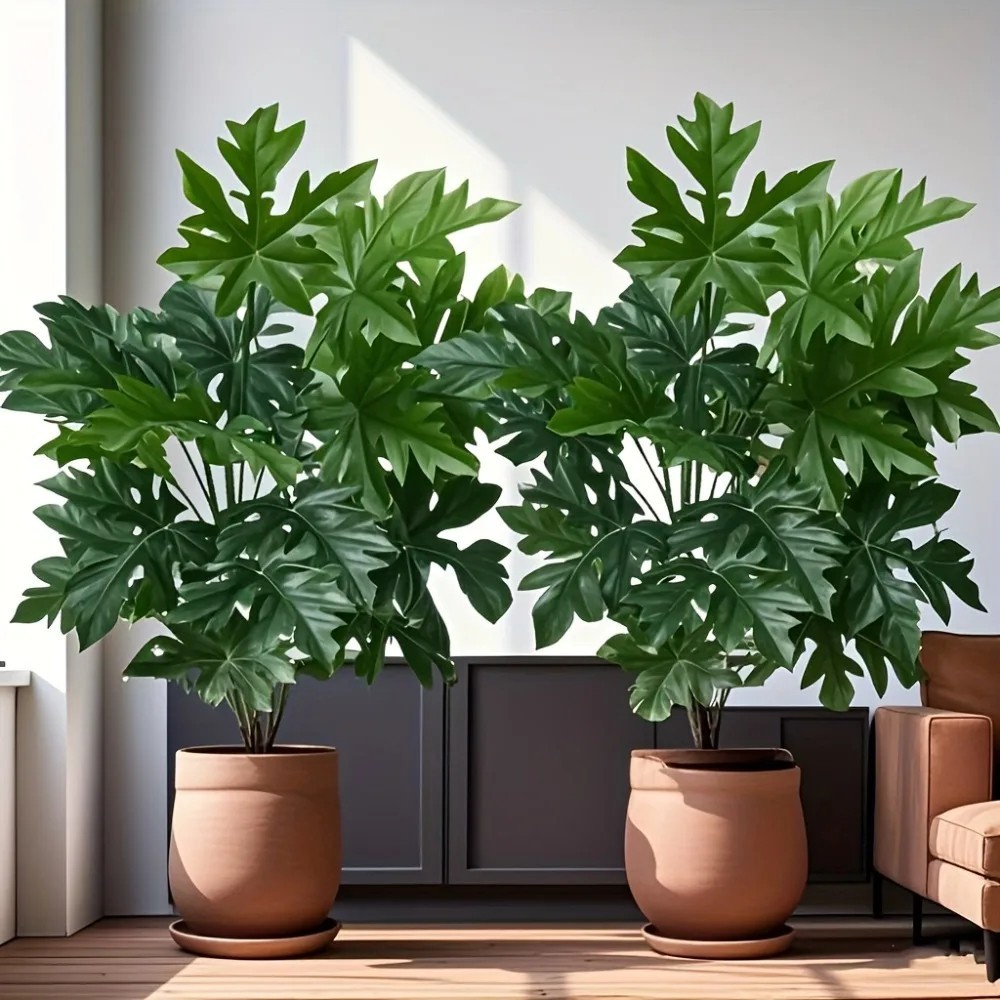 2pcs 65cm Artificial Papaya Leaves Green Plant Jungle Palm Tree Home Garden Deco