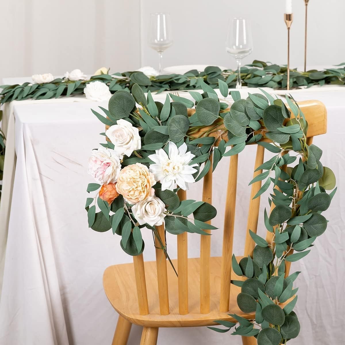 5 Pack 6.56FT Green Eucalyptus Garland Decoration Table W/ Willow Leaves
