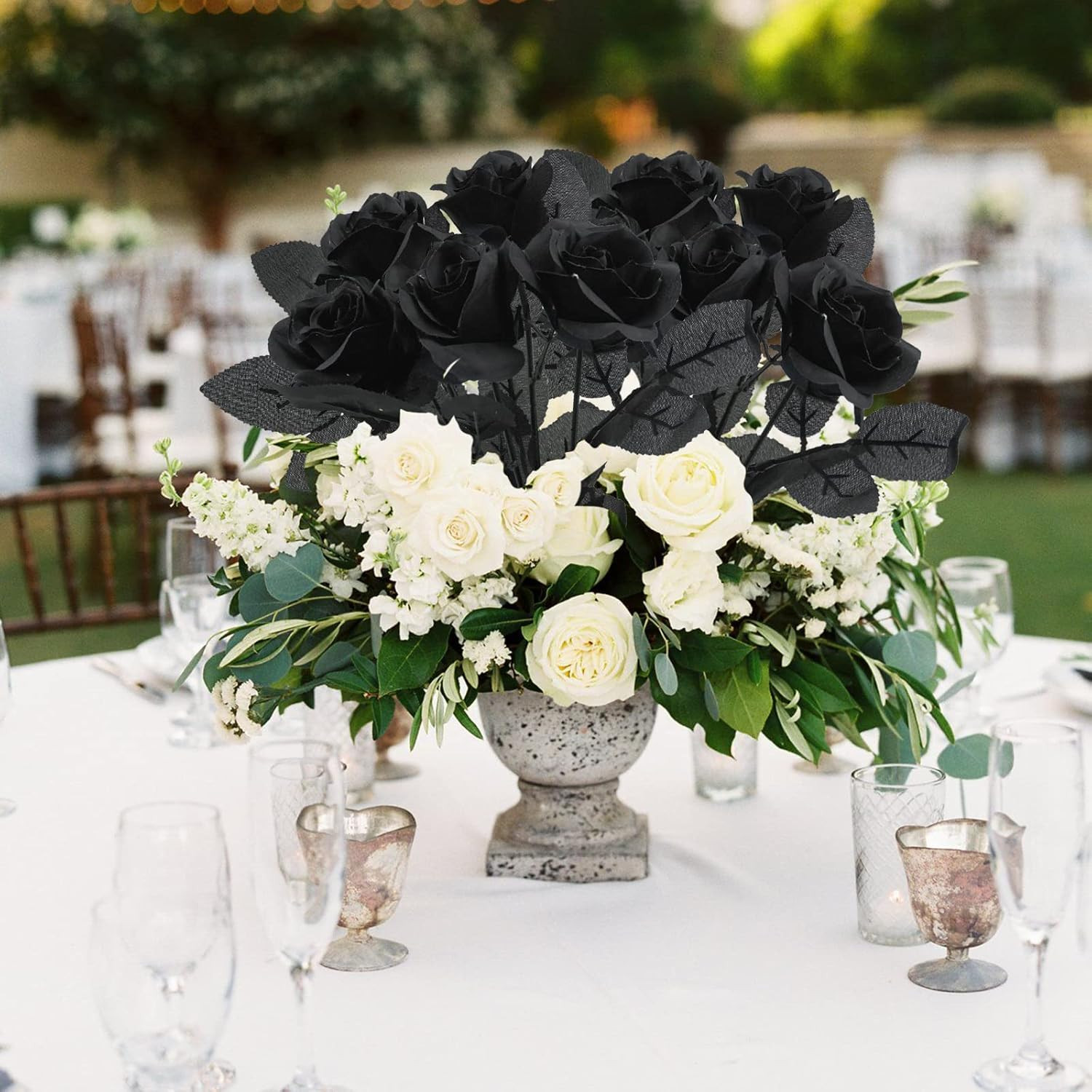 5Pcs Roses Artificial Flowers, Black Roses Artificial Flowers Fake Flower Silk S