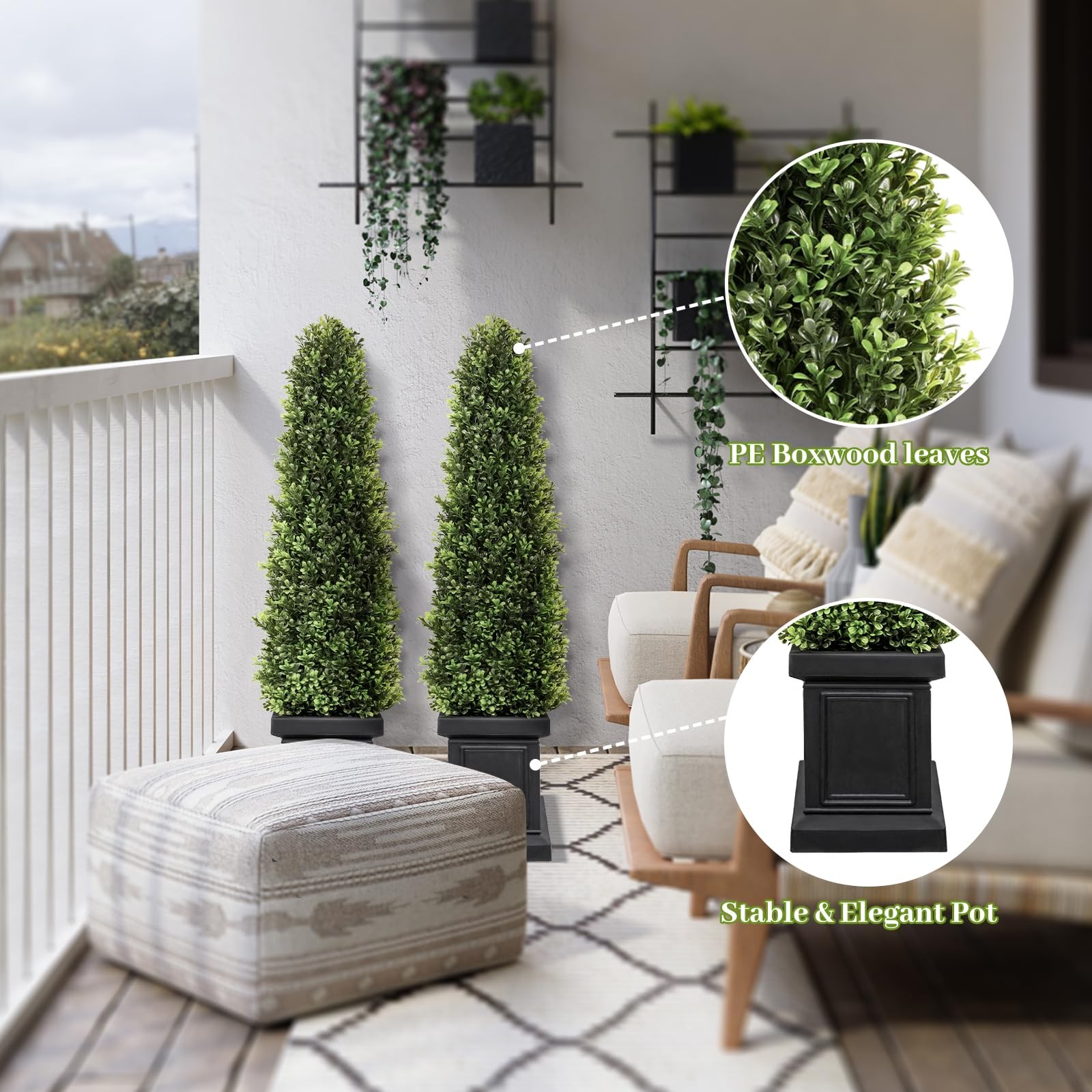 3.5ft Boxwood Outdoor Topiary Set of 2, Tall All Year Green Fake Plant Topiar…