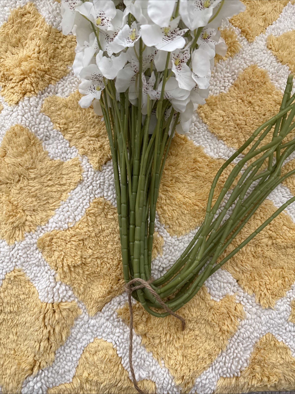 White Orchids Silk Flowers 12 Pieces Pink Green Yellow Artificial Home Decor