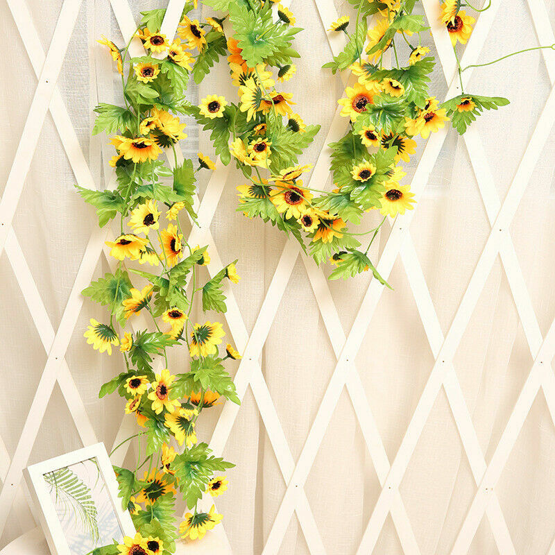 240cm Artificial Silk Sunflower Ivy Vine with Green Leaves Hanging Garland Chic