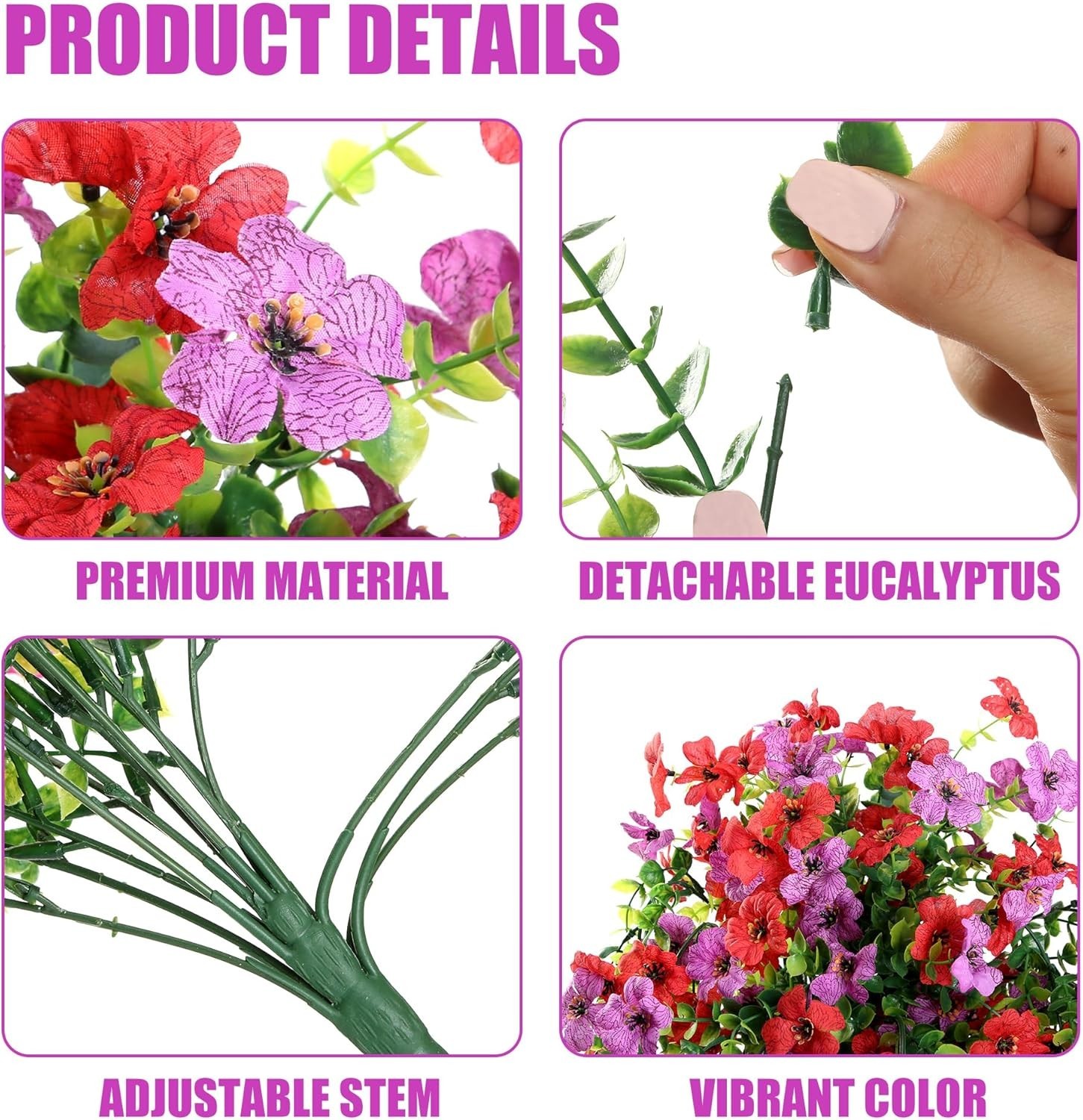 Artificial Fake Hanging Flowers Plants for Outdoor Outside 2PCS Hot pink-Magenta