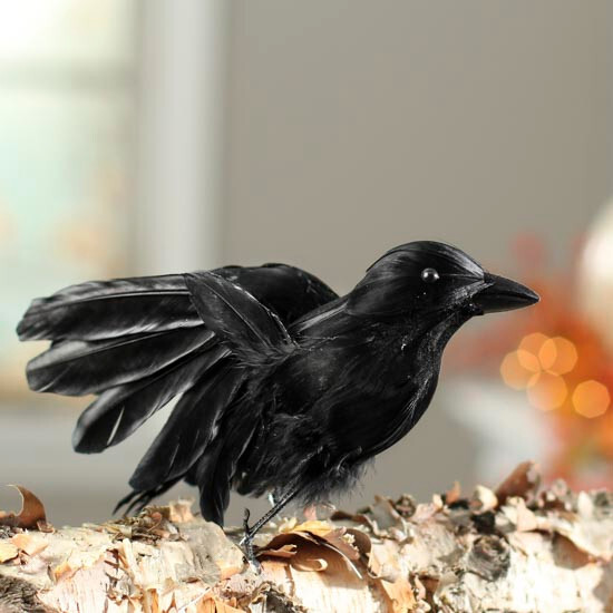 2 Black Feathered Flying 8″ Wide Artificial Black Crow Birds