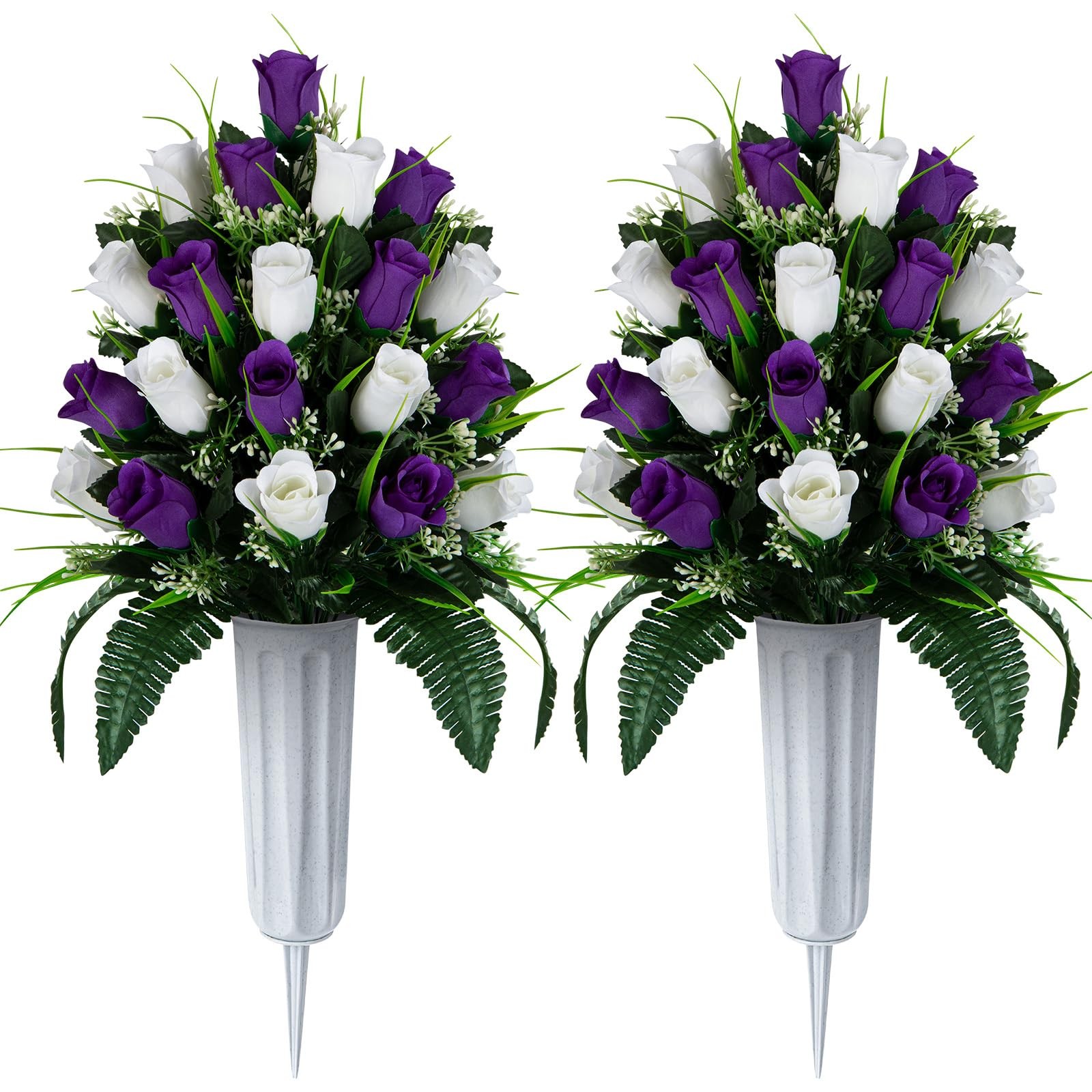 2 Sets Artificial Cemetery Flowers, Grave Decorations Roses, Memorial Flowers…