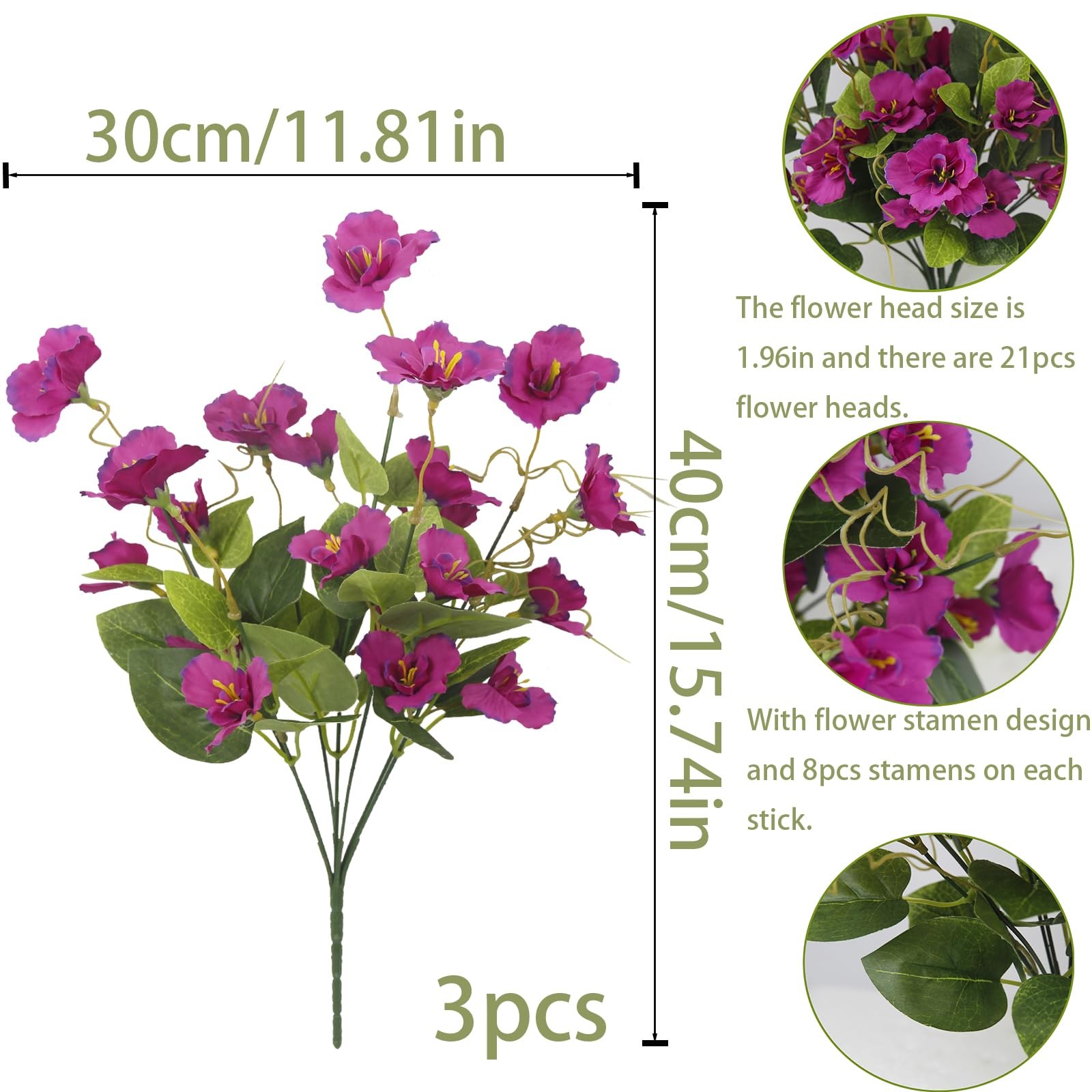 3 Pcs Artificial Flowers for Outdoors Hibiscus Spring Summer Decor Fuchsia Ar…