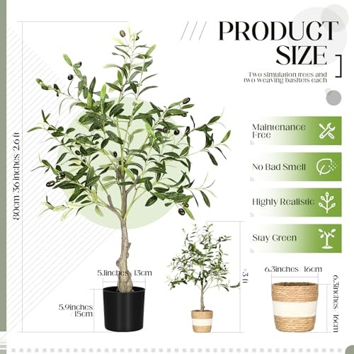 2 Packs Artificial Olive Tree 3 ft Indoor Faux Olive Tree Tall Fake Silk