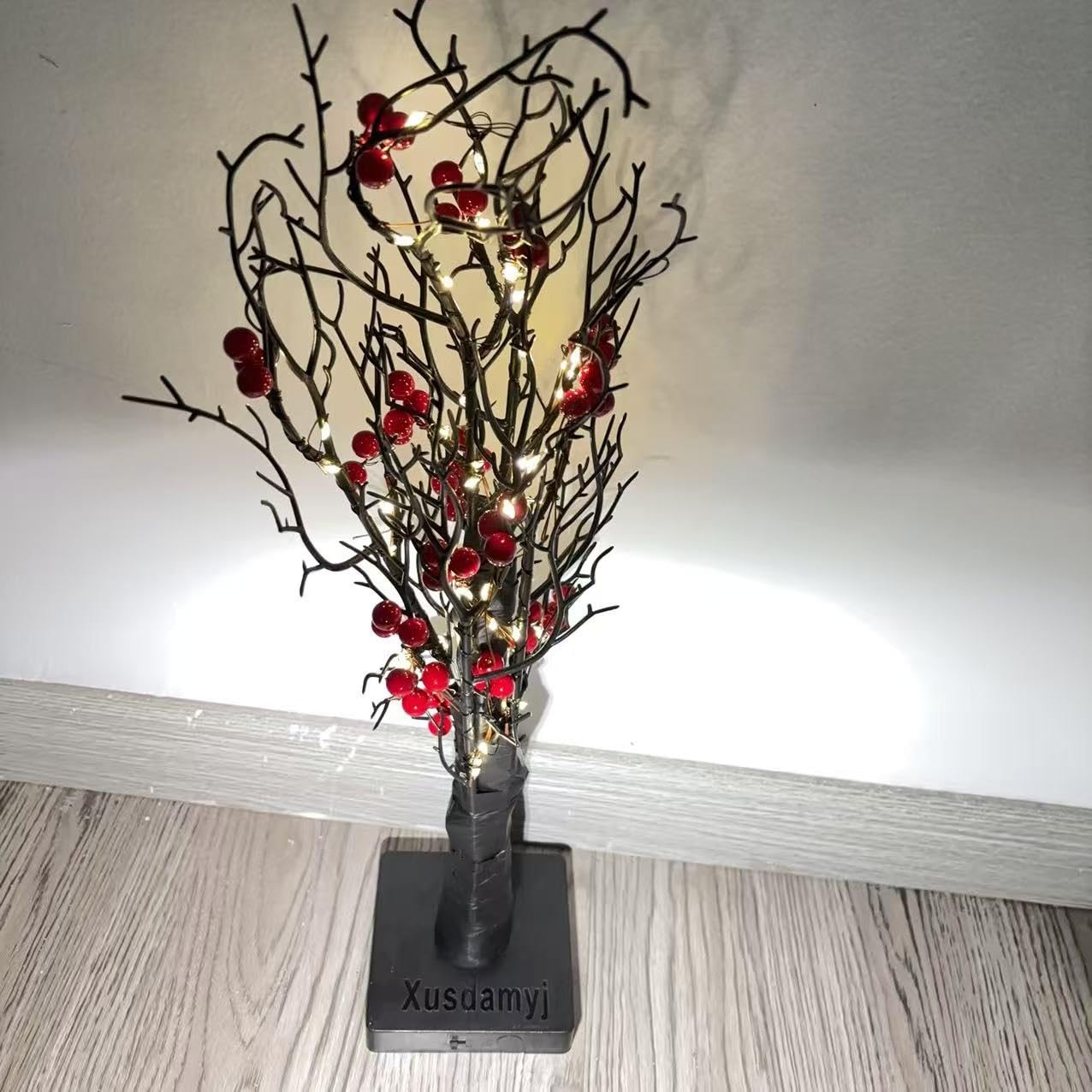 Cardinal Red Berries Tree Table Decoration Light for Tabletop Centerpiece Chr…