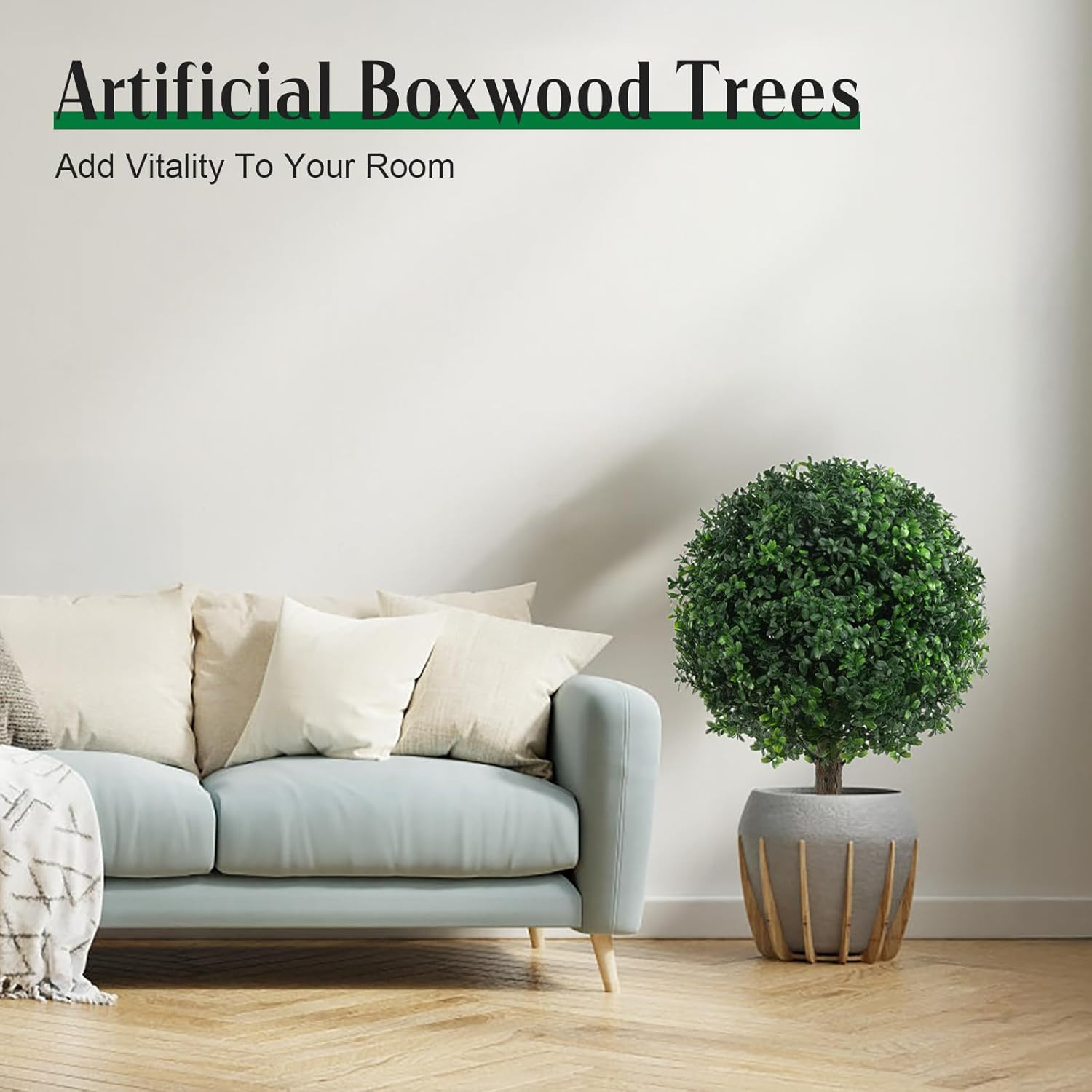 UV Resistant 24″ Artificial Boxwood Topiary Bushes – 2PCS, No Maintenance, Easy
